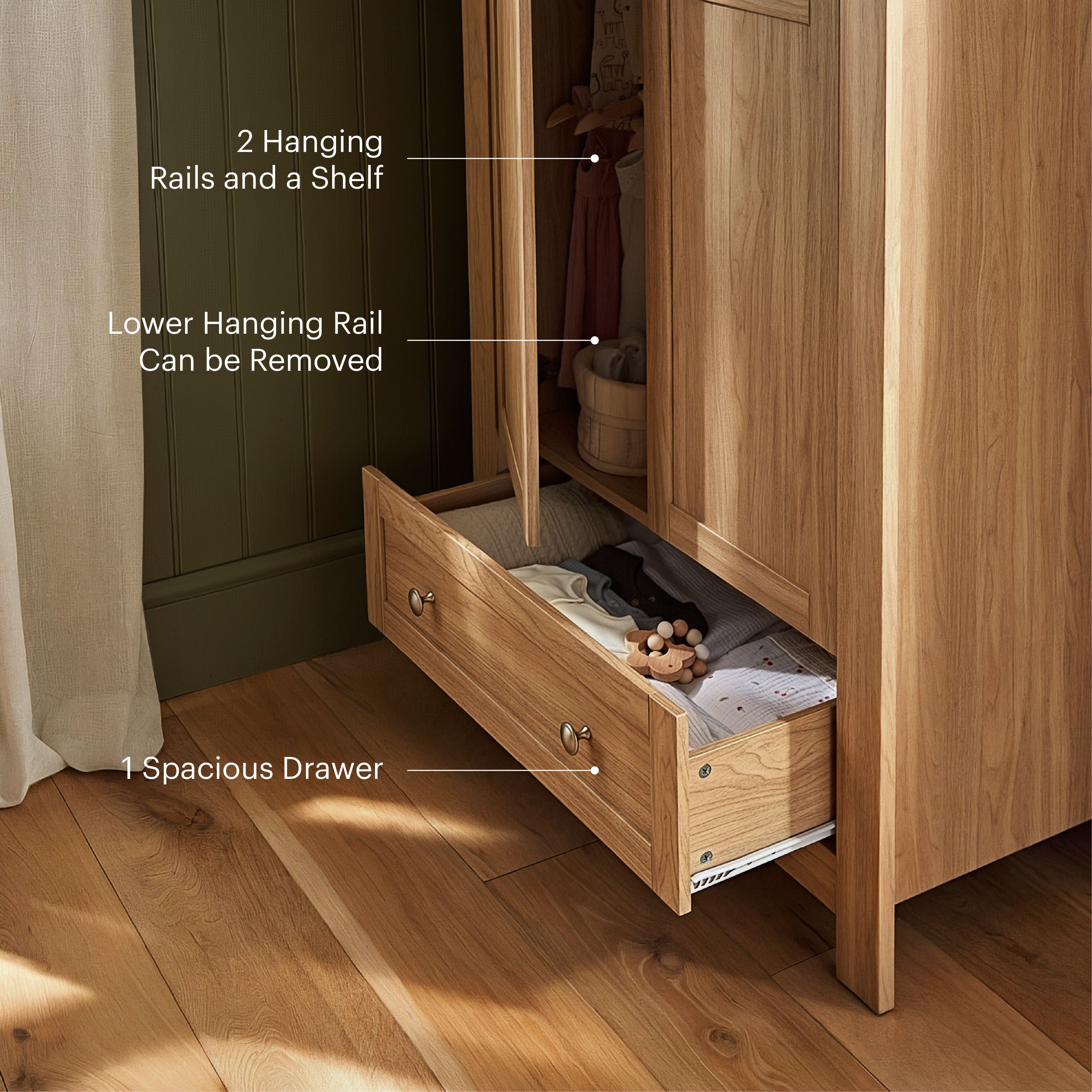 Burford 3 Piece Nursery Furniture Set - Oak Furniture Sets CuddleCo