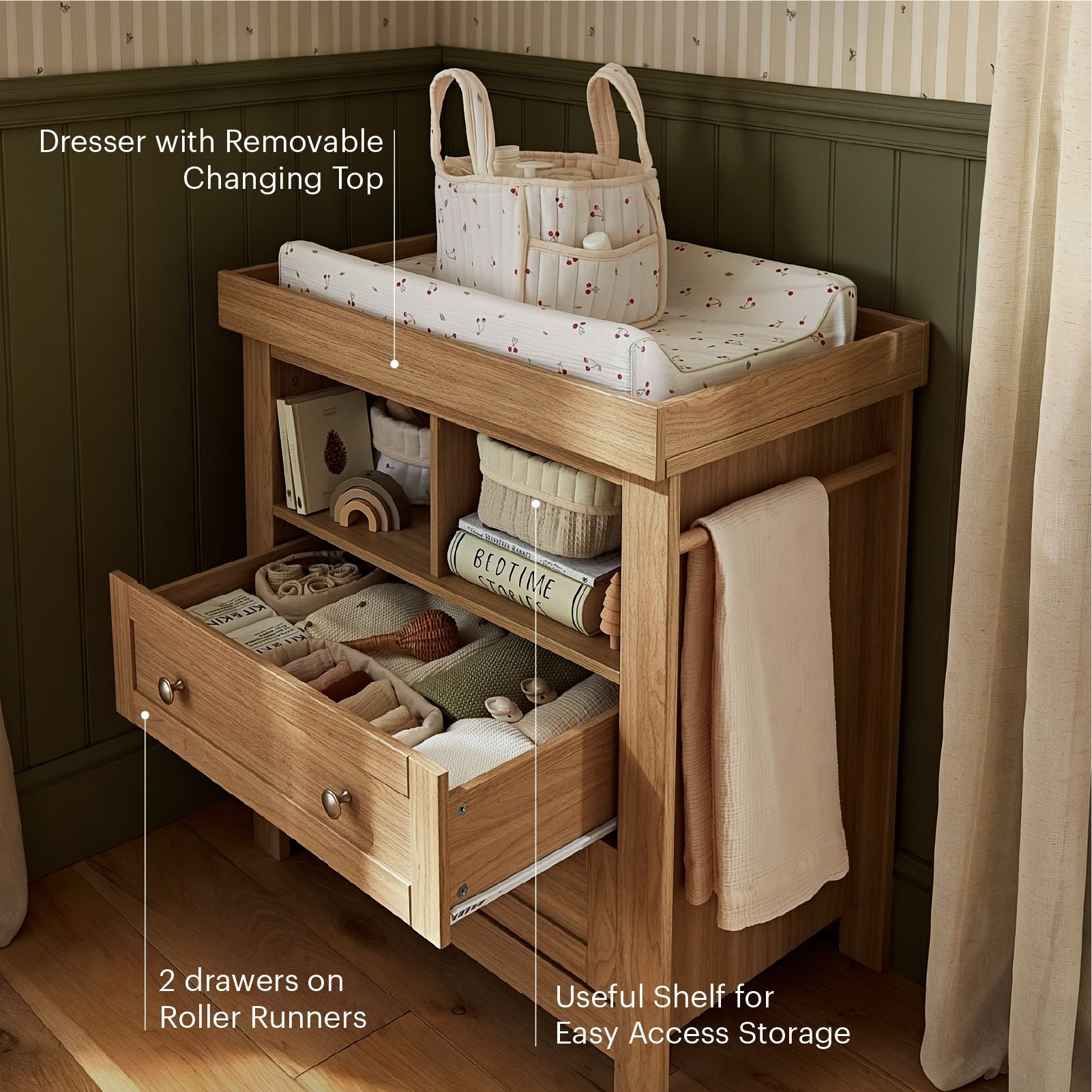 Burford 3 Piece Nursery Furniture Set - Oak Furniture Sets CuddleCo