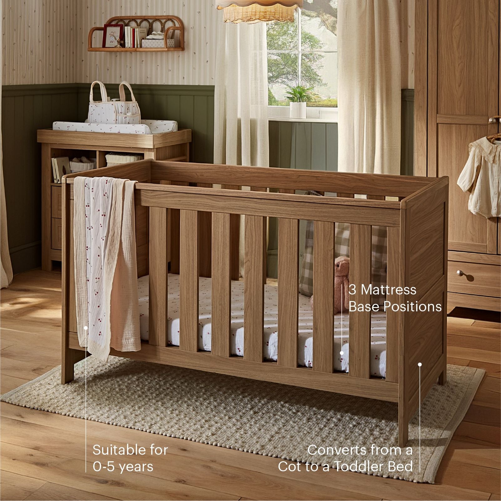 Burford 3 Piece Nursery Furniture Set - Oak Furniture Sets CuddleCo