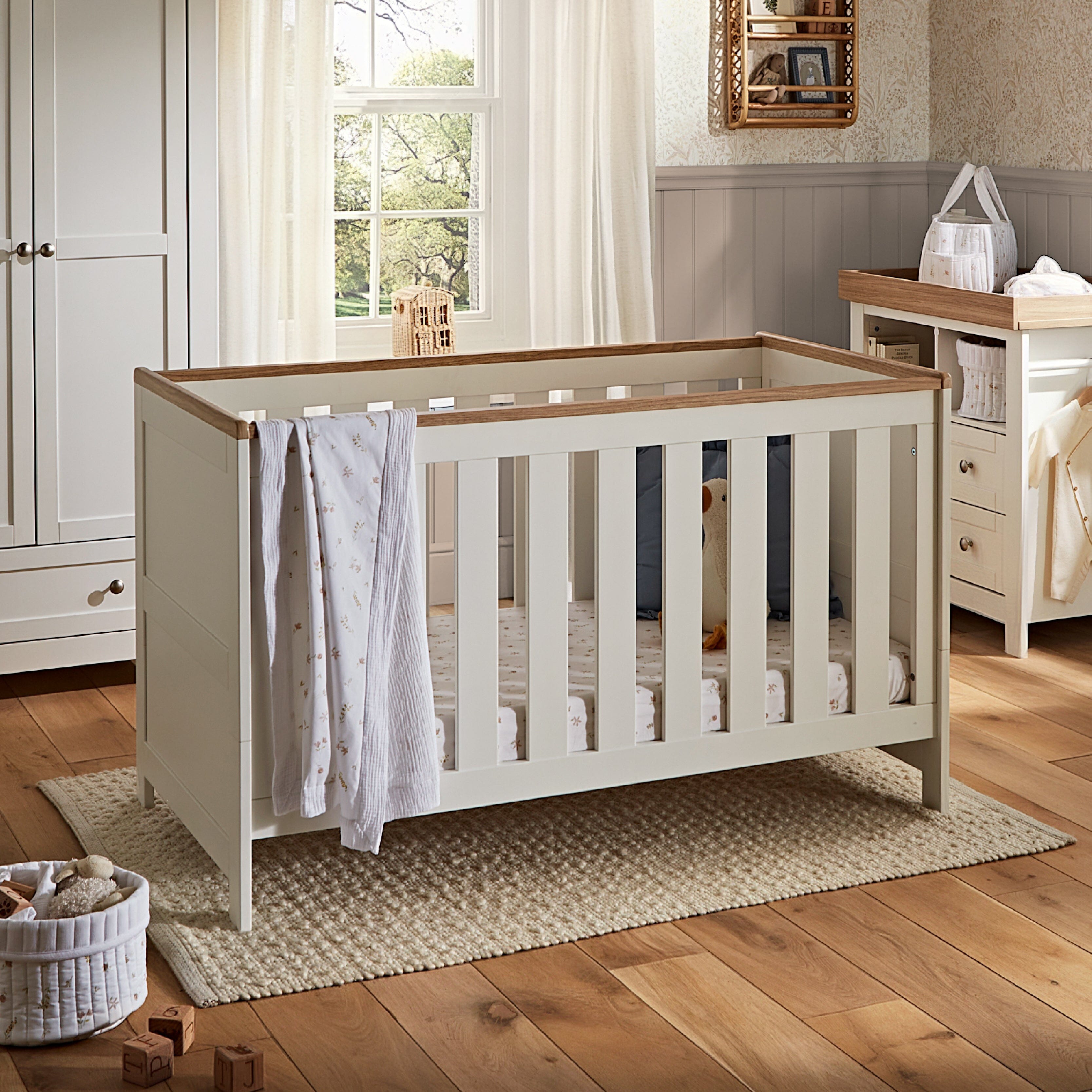 Burford 3 Piece Nursery Furniture Set - White & Oak Furniture Sets CuddleCo