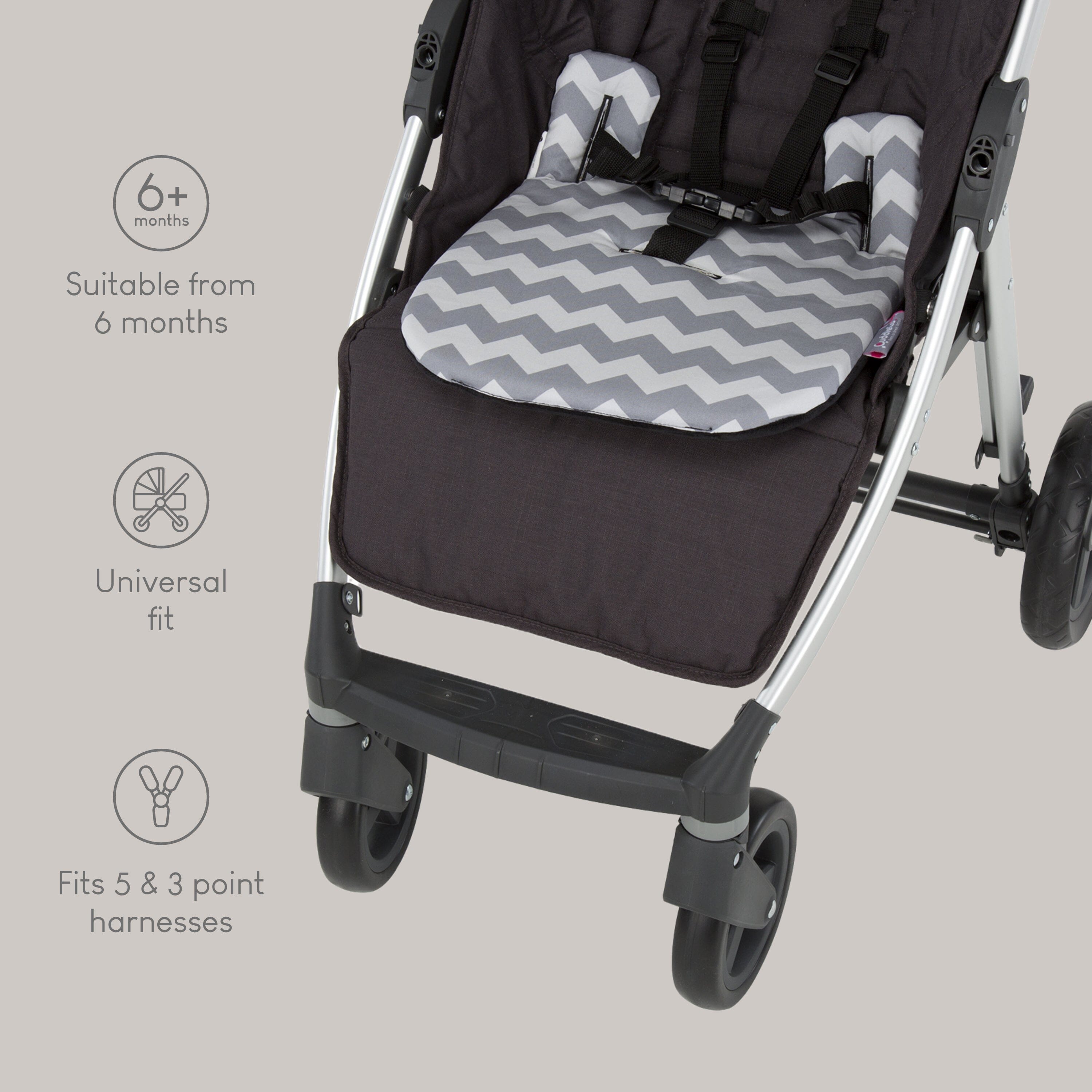 Comfi-Cush Mini Memory Foam Stroller Cushion - Grey Zig Zag CuddleCo