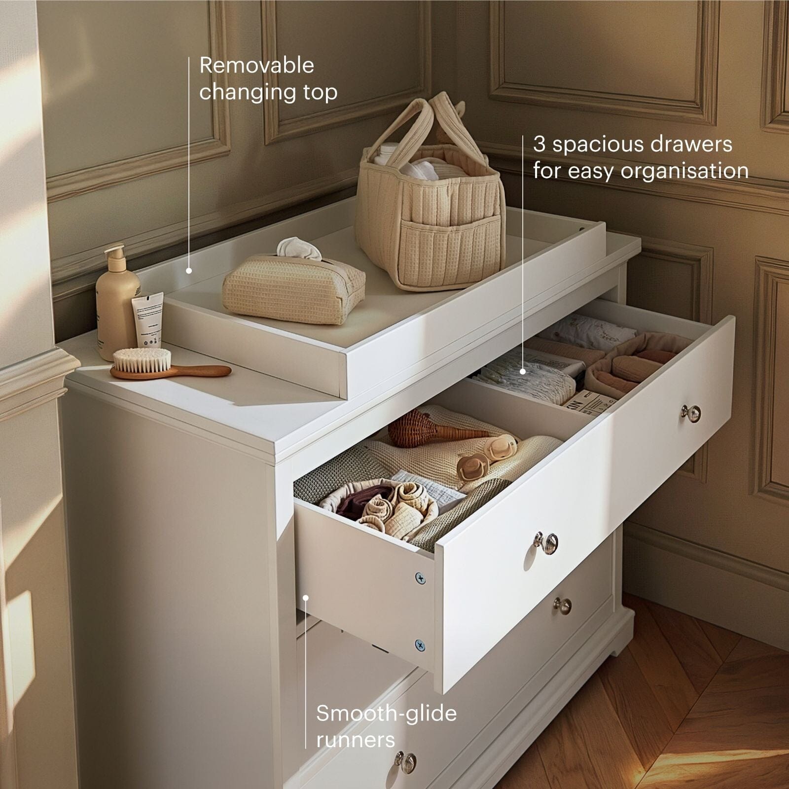 Beaumont Dresser Changer - White Furniture Singles CuddleCo