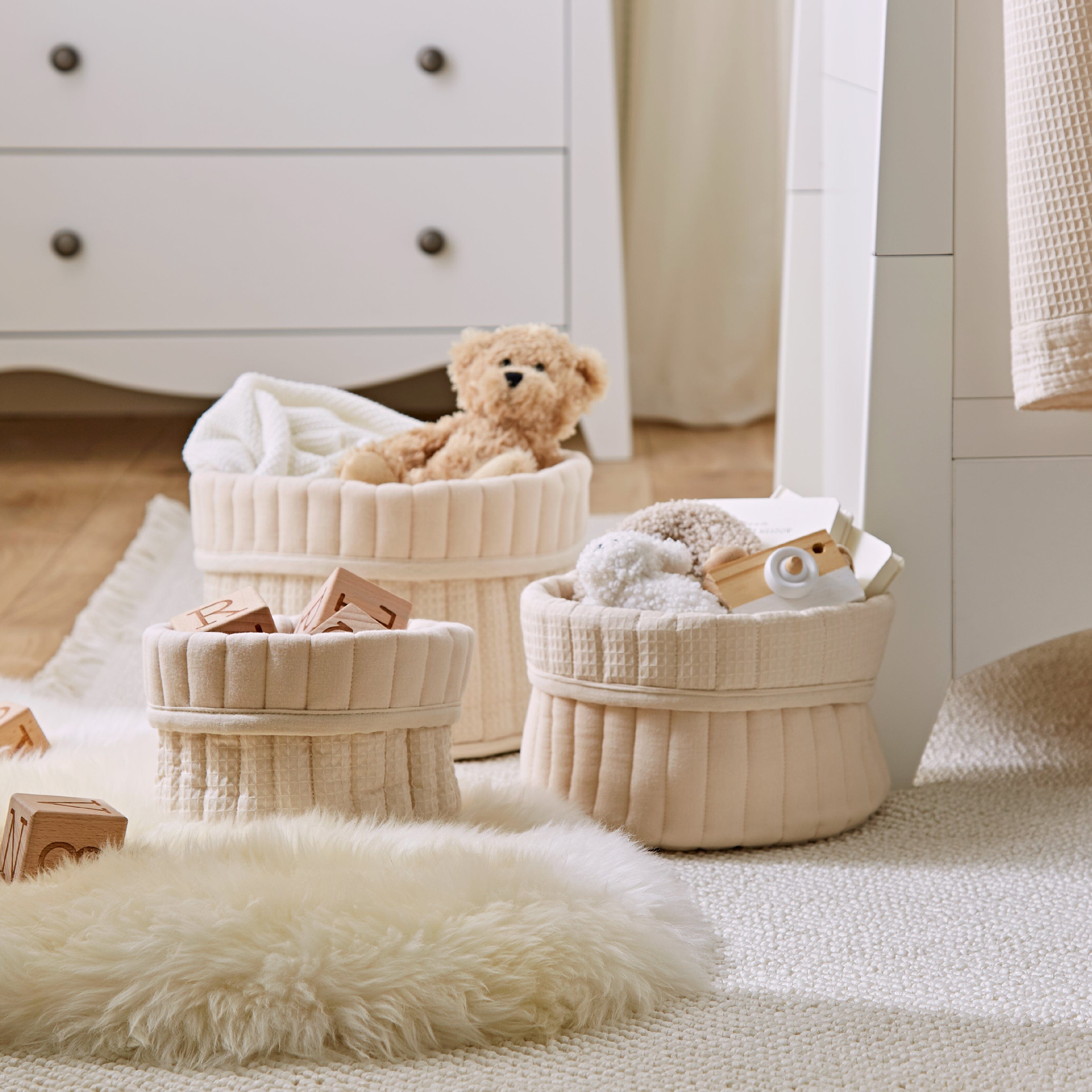 3 Pack Storage Baskets - Cashmere Waffle Accessory CuddleCo