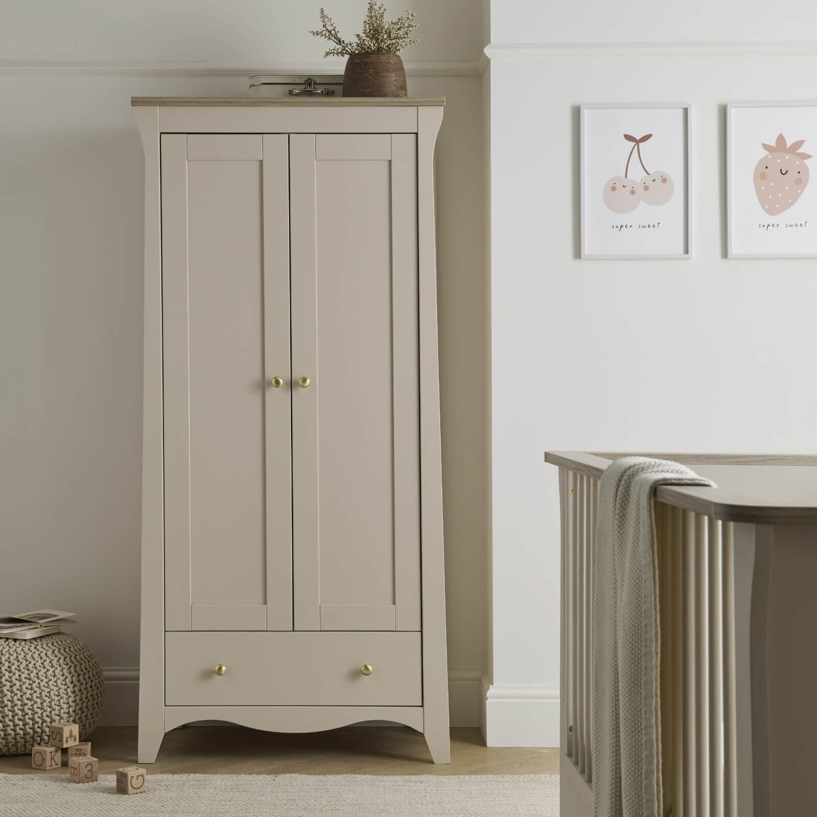 Clara 2 Door Nursery Wardrobe - Cashmere & Ash Furniture Singles CuddleCo