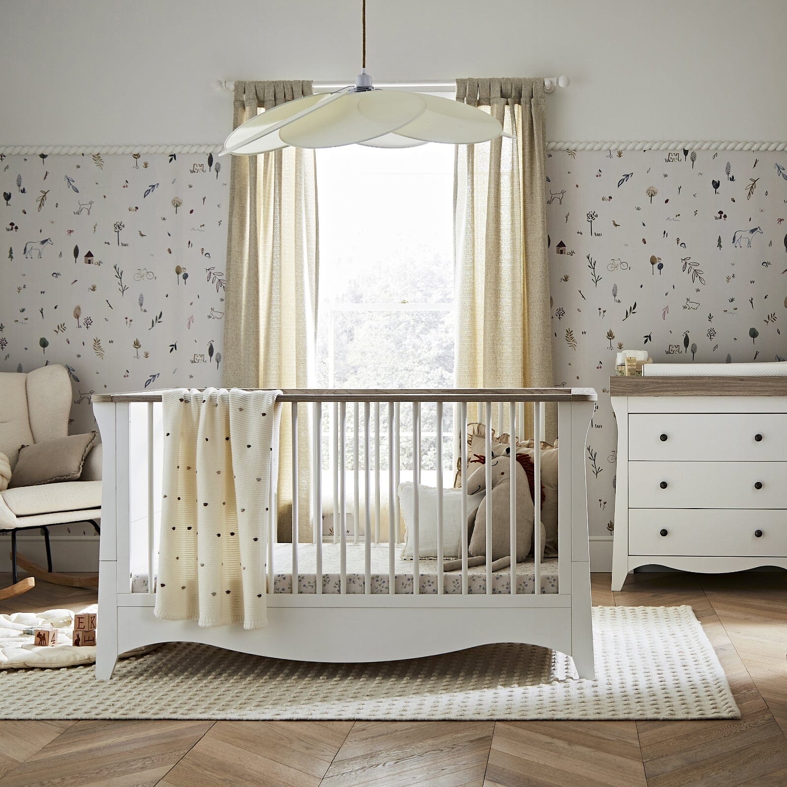 Clara 2 Piece Nursery Furniture Set (Cot Bed & Dresser) - White & Ash Furniture Sets CuddleCo