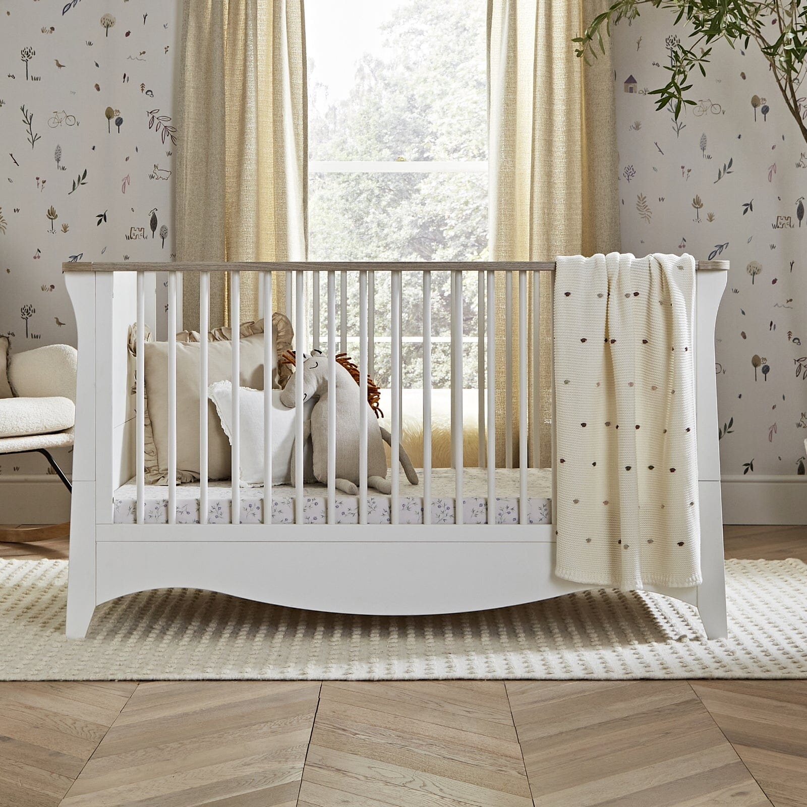 Clara 3 Piece Nursery Furniture Set (Cot Bed, Wardrobe & Dresser) - White & Ash Furniture Sets CuddleCo