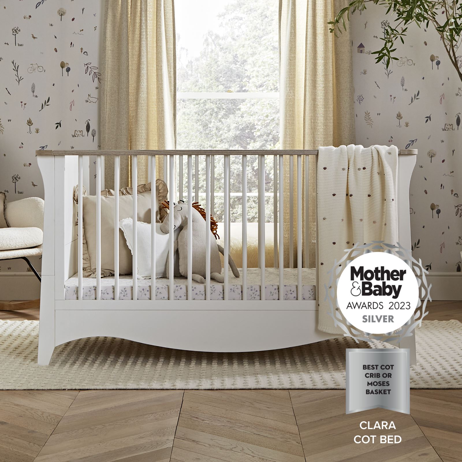 Clara Cot Bed - White & Ash Furniture Singles CuddleCo