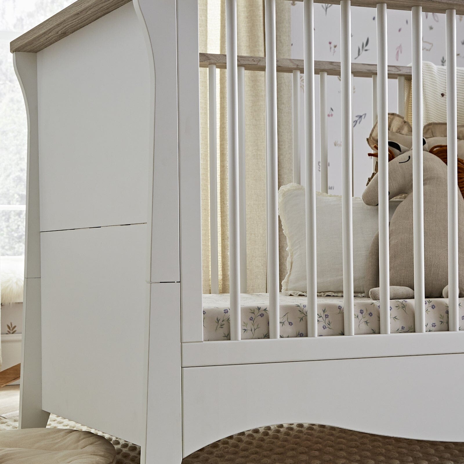 Clara 3 Piece Nursery Furniture Set (Cot Bed, Wardrobe & Dresser) - White & Ash Furniture Sets CuddleCo