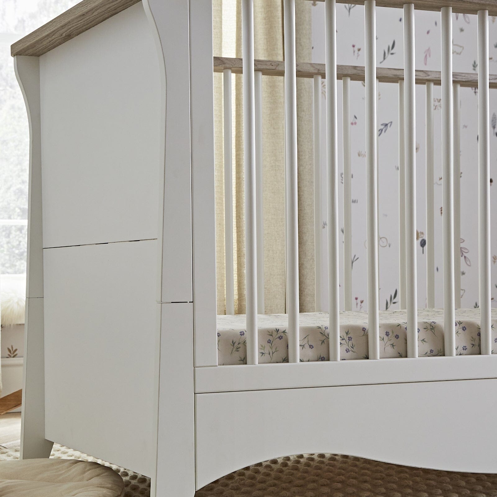 Clara 2 Piece Nursery Furniture Set (Cot Bed & Dresser) - White & Ash Furniture Sets CuddleCo