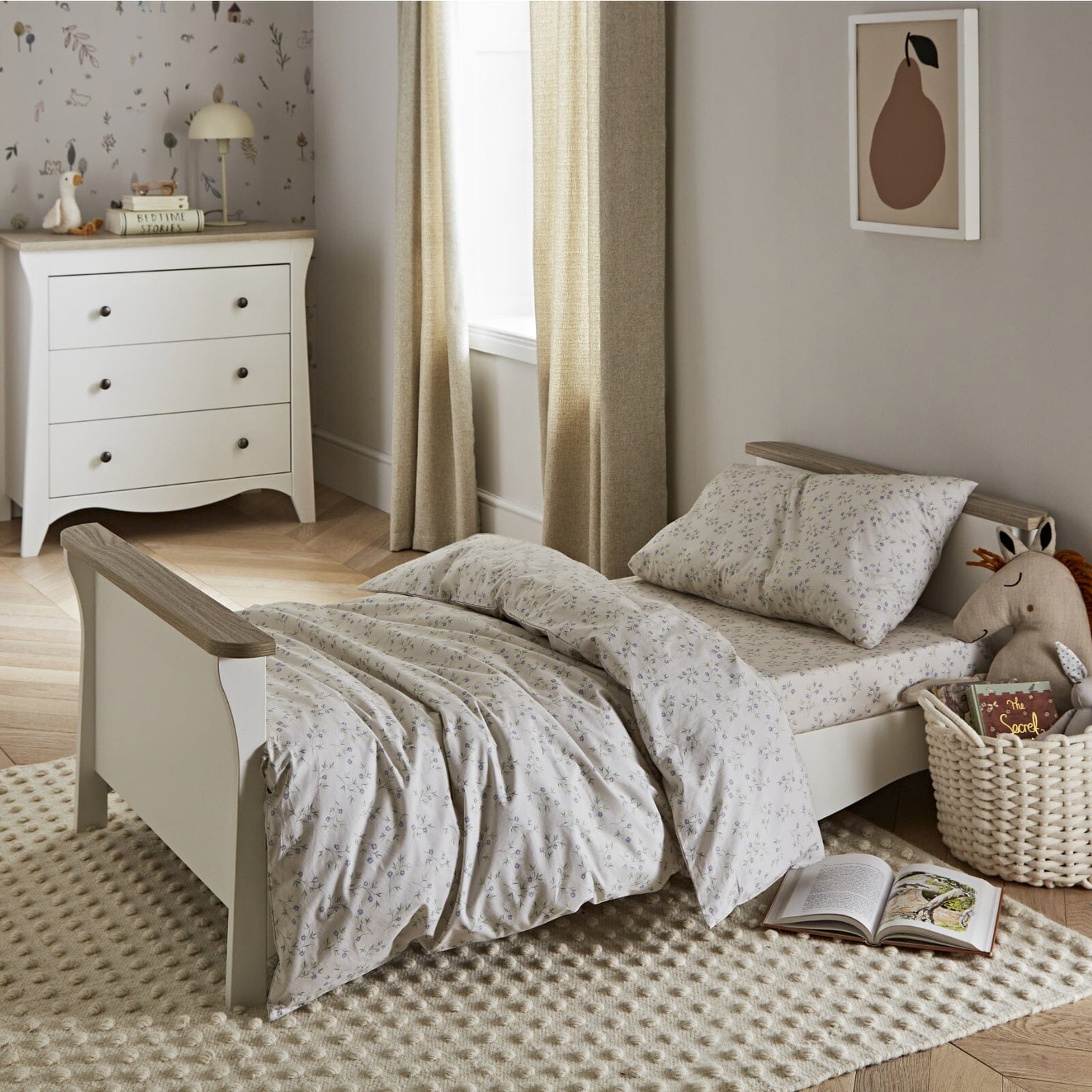 Clara 2 Piece Nursery Furniture Set (Cot Bed & Dresser) - White & Ash Furniture Sets CuddleCo