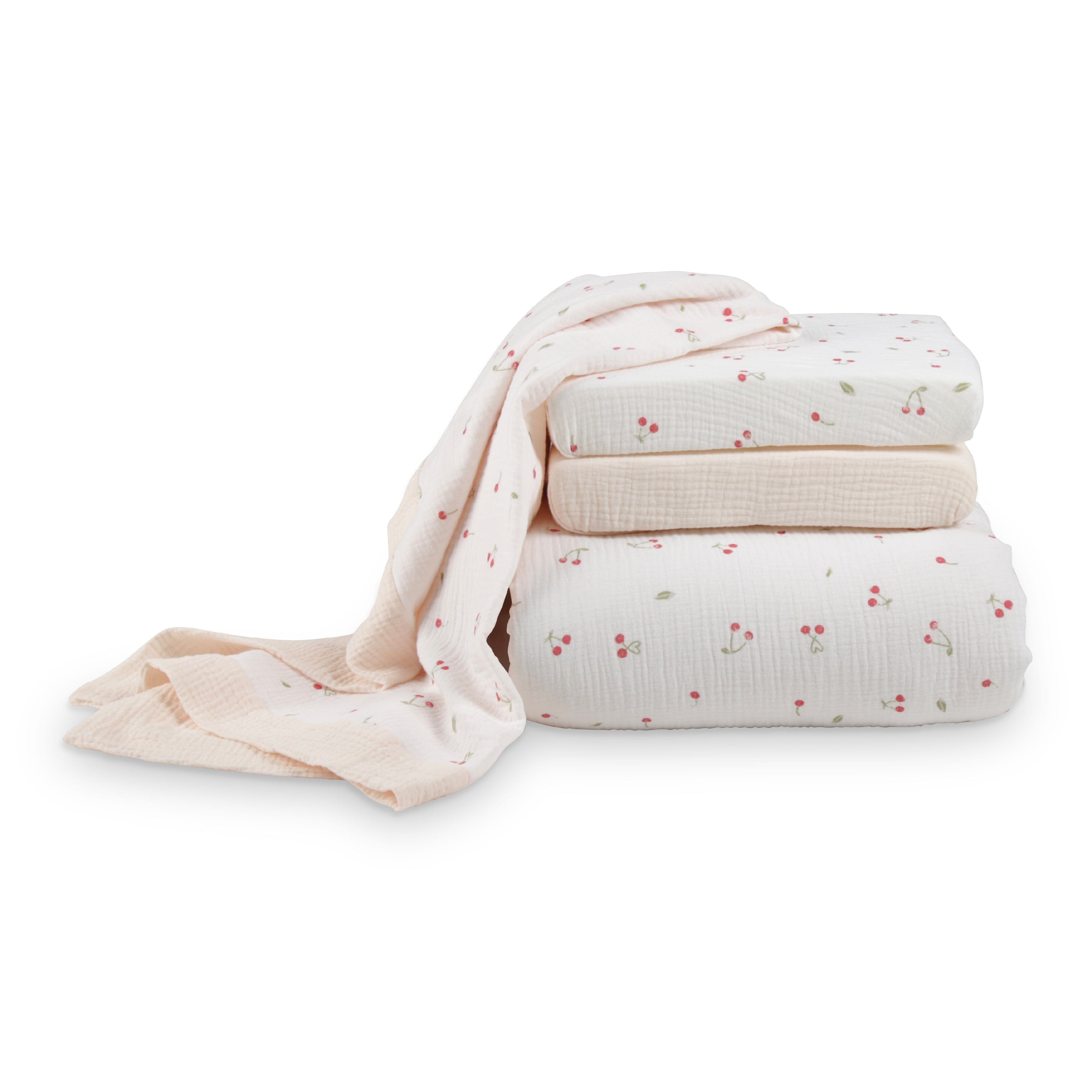 4 Piece Cot Bed Bedding Set - Ditsy Cherry Accessory CuddleCo