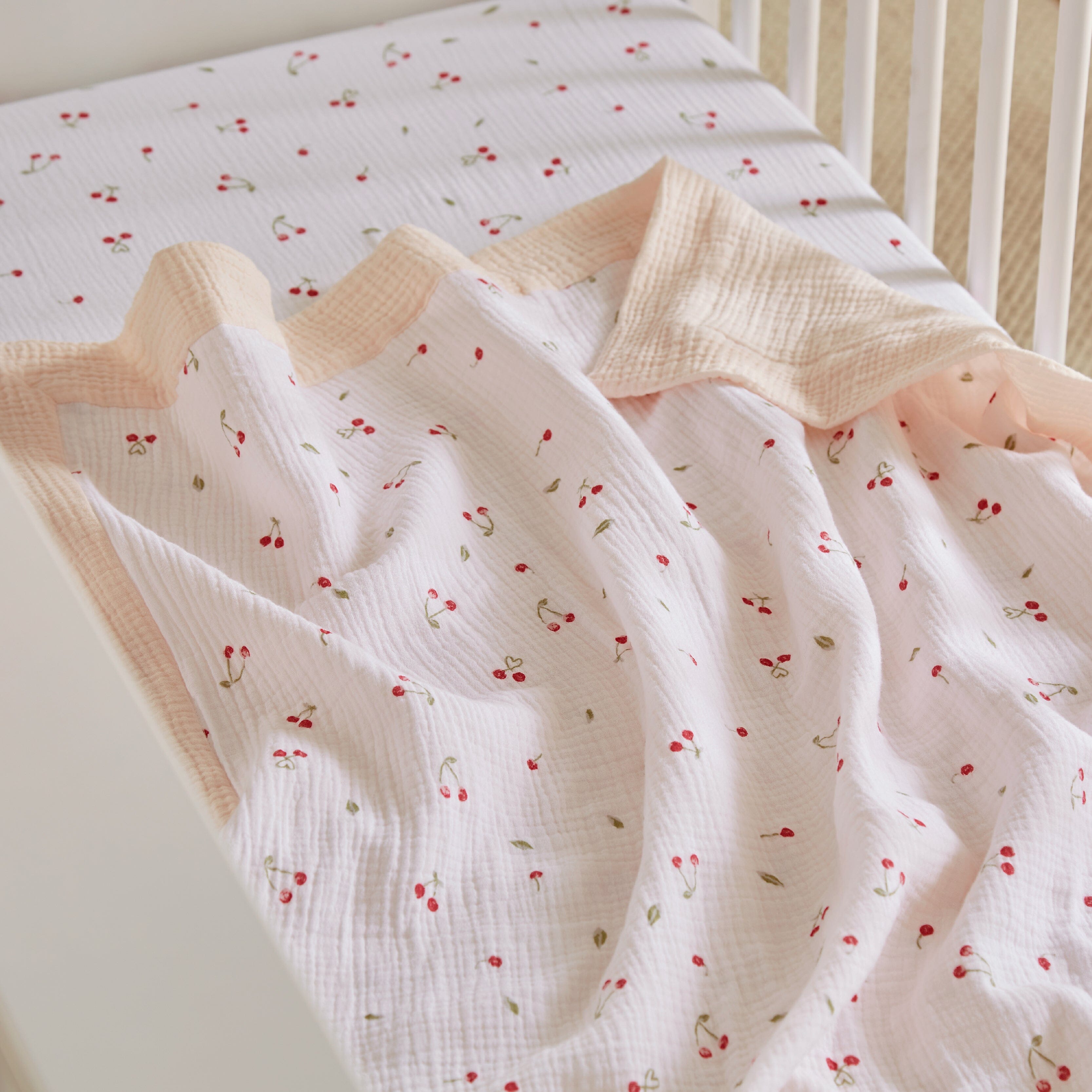 4 Piece Cot Bed Bedding Set - Ditsy Cherry Accessory CuddleCo