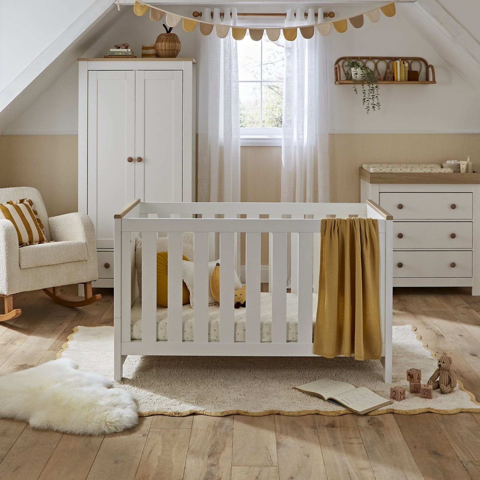 Luna 3 Piece Nursery Furniture Set - White & Oak Furniture Sets CuddleCo