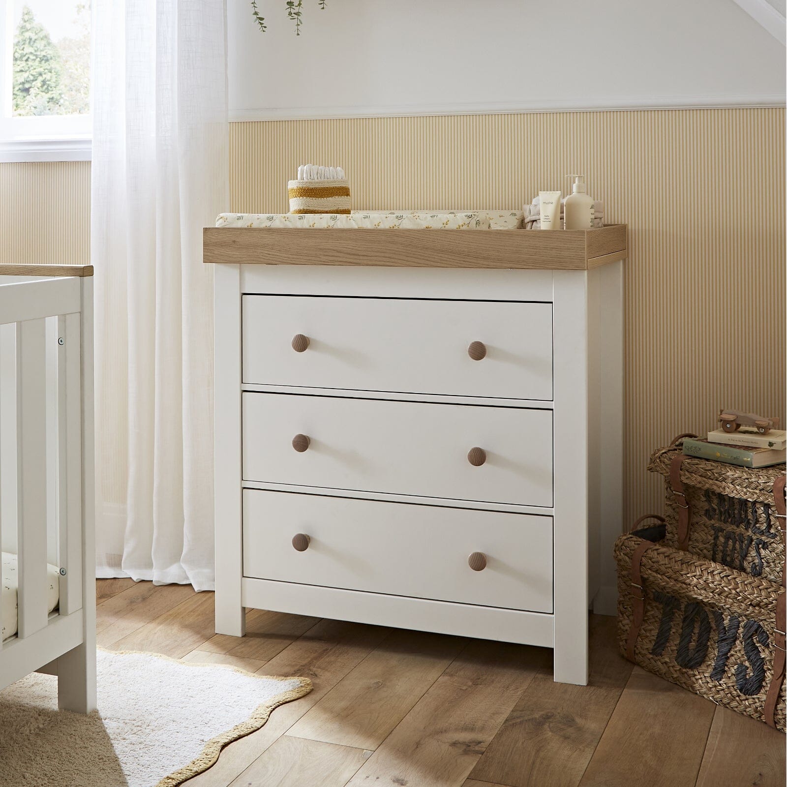 Luna 3 Piece Nursery Furniture Set - White & Oak Furniture Sets CuddleCo