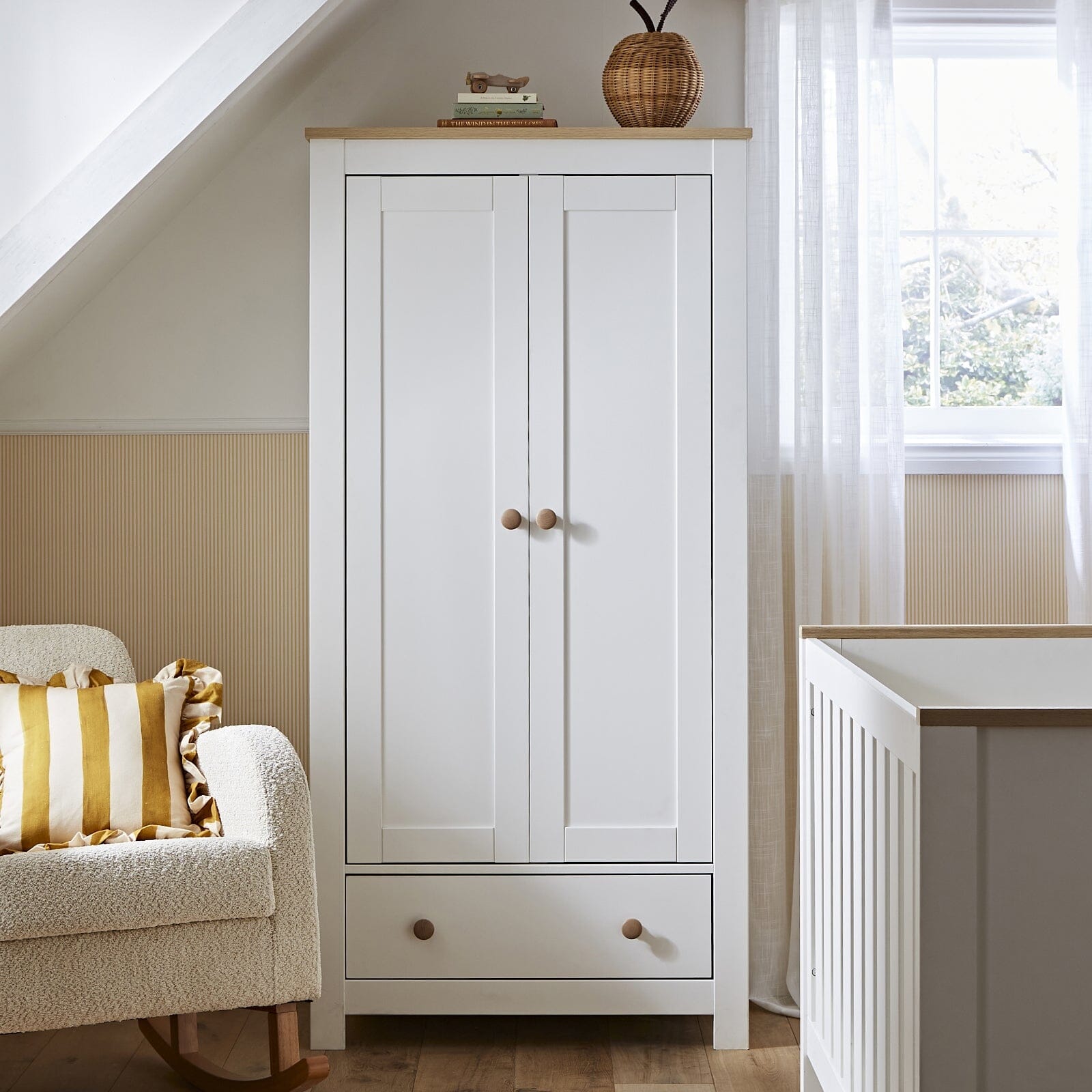 Luna 2 Door Double Wardrobe - White & Oak Furniture Singles CuddleCo