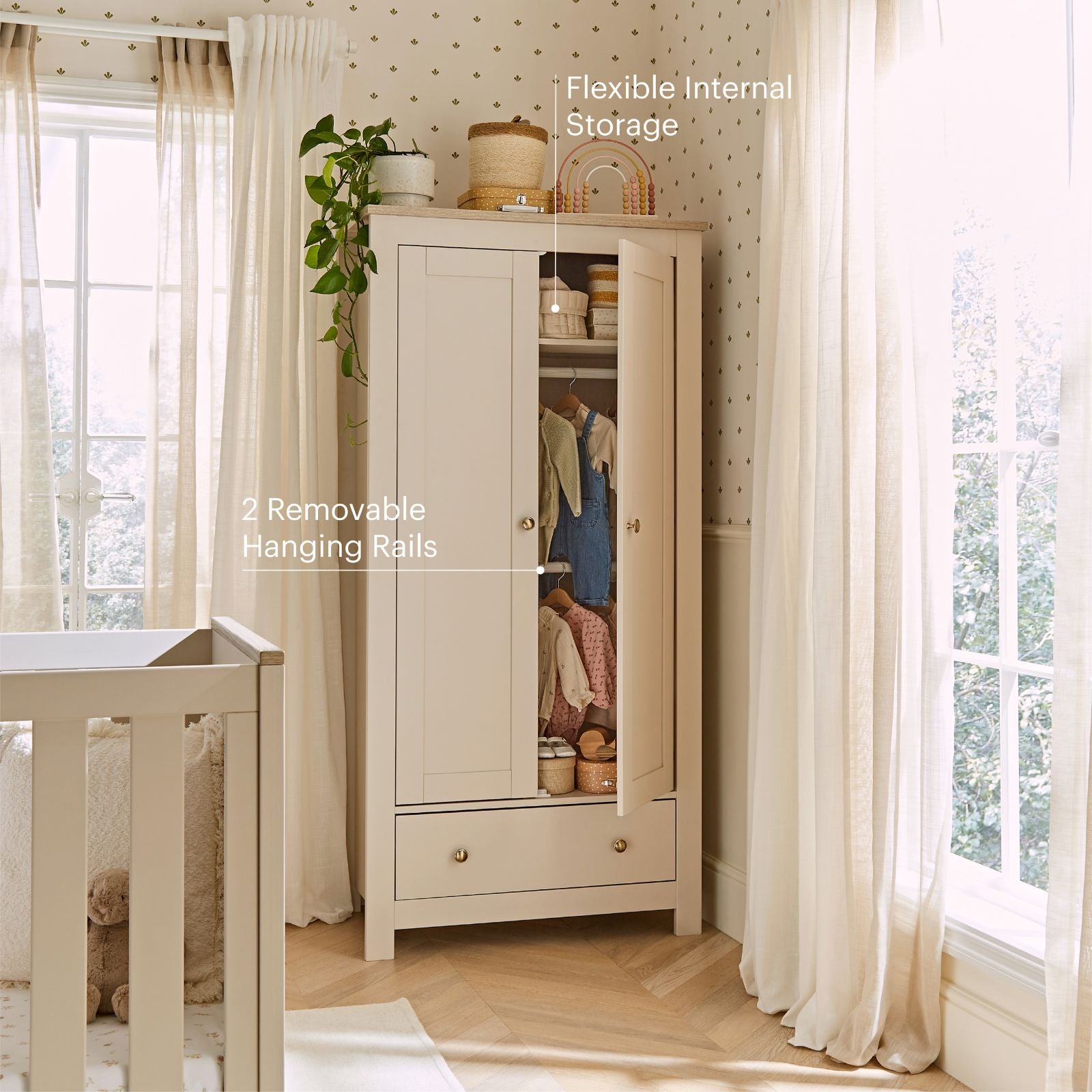 Luna 2 Door Double Wardrobe - Cashmere & Ash Furniture Single CuddleCo