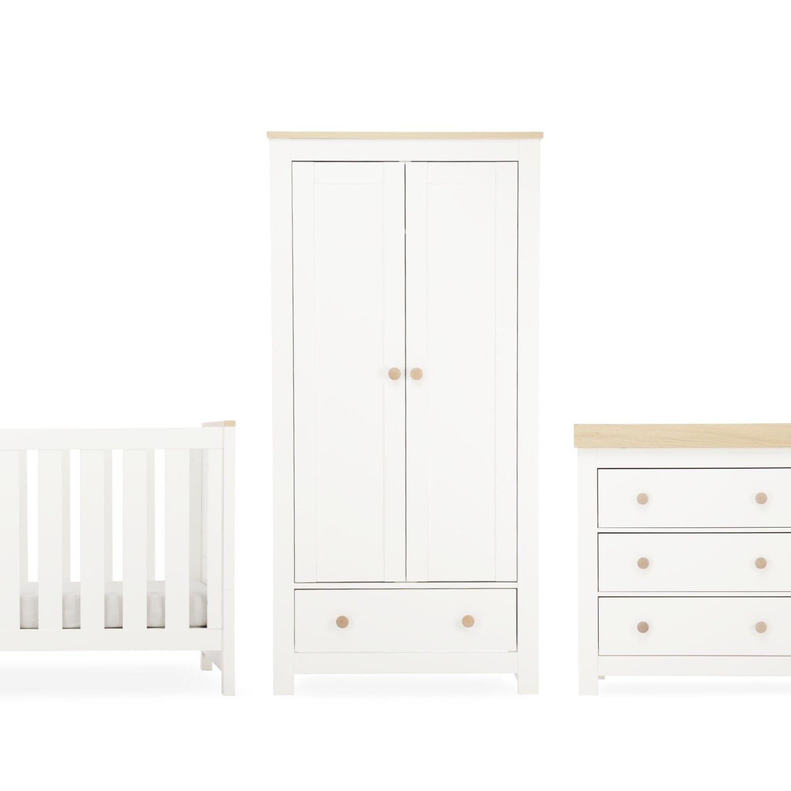 Luna 3 Piece Nursery Furniture Set - White & Oak Furniture Sets CuddleCo