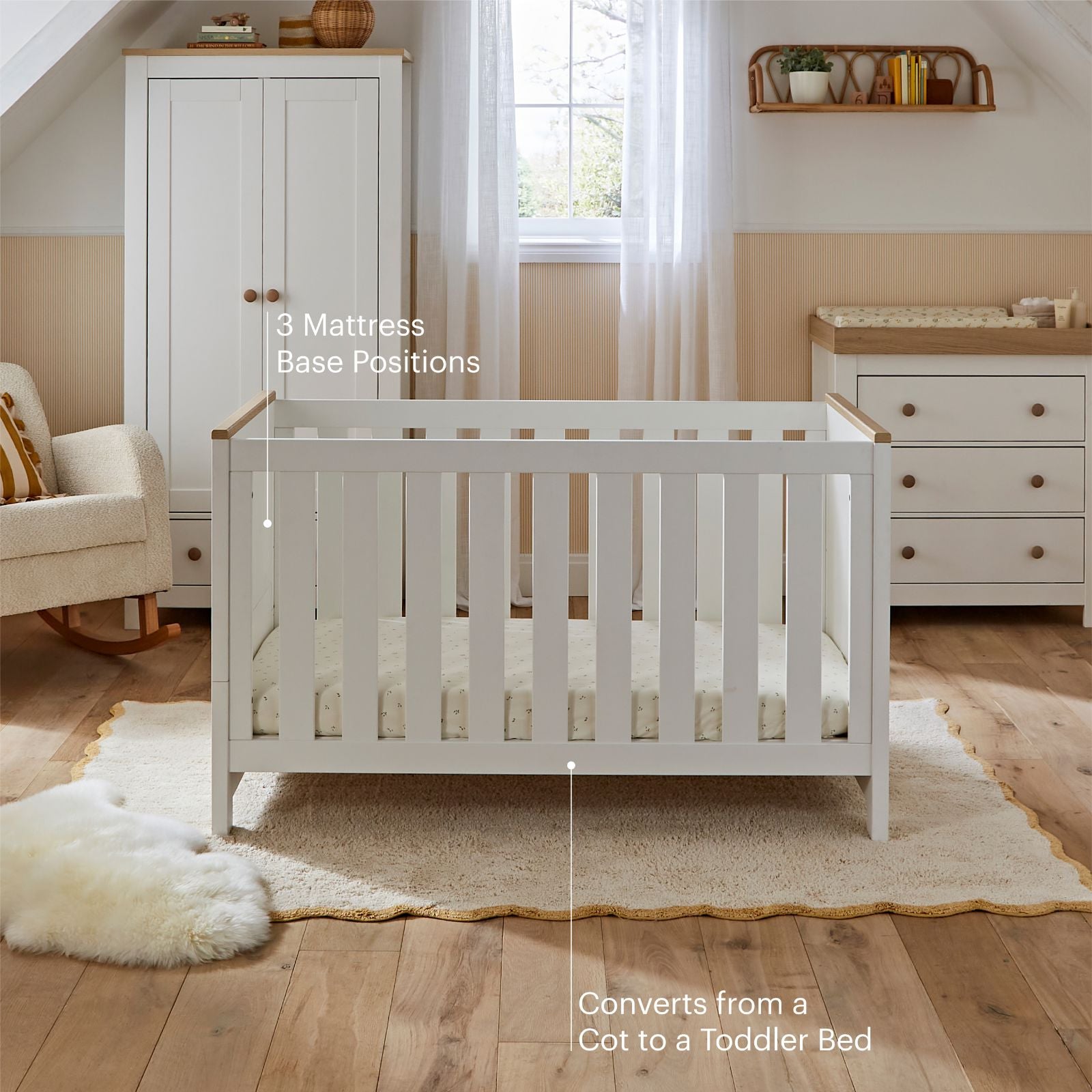 Luna 2 Piece Nursery Furniture Set - White & Oak Furniture Sets CuddleCo