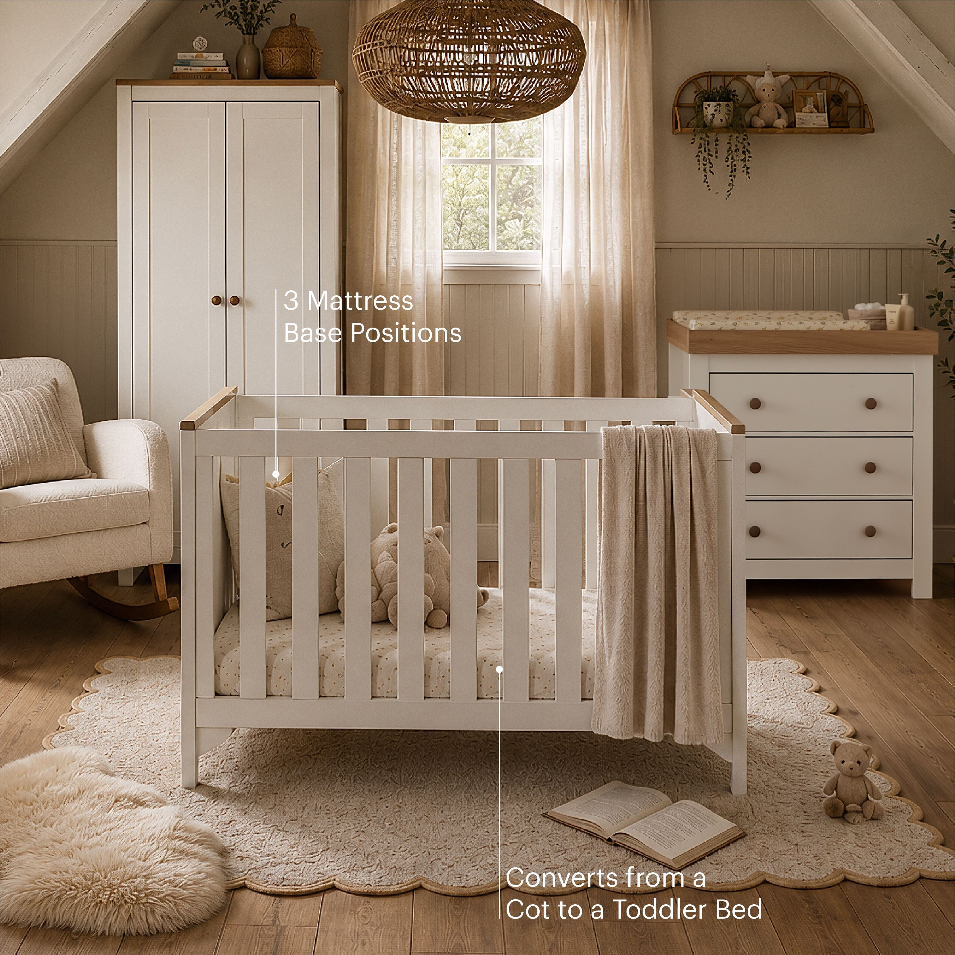 Luna 3 Piece Nursery Furniture Set - White & Oak Furniture Sets CuddleCo