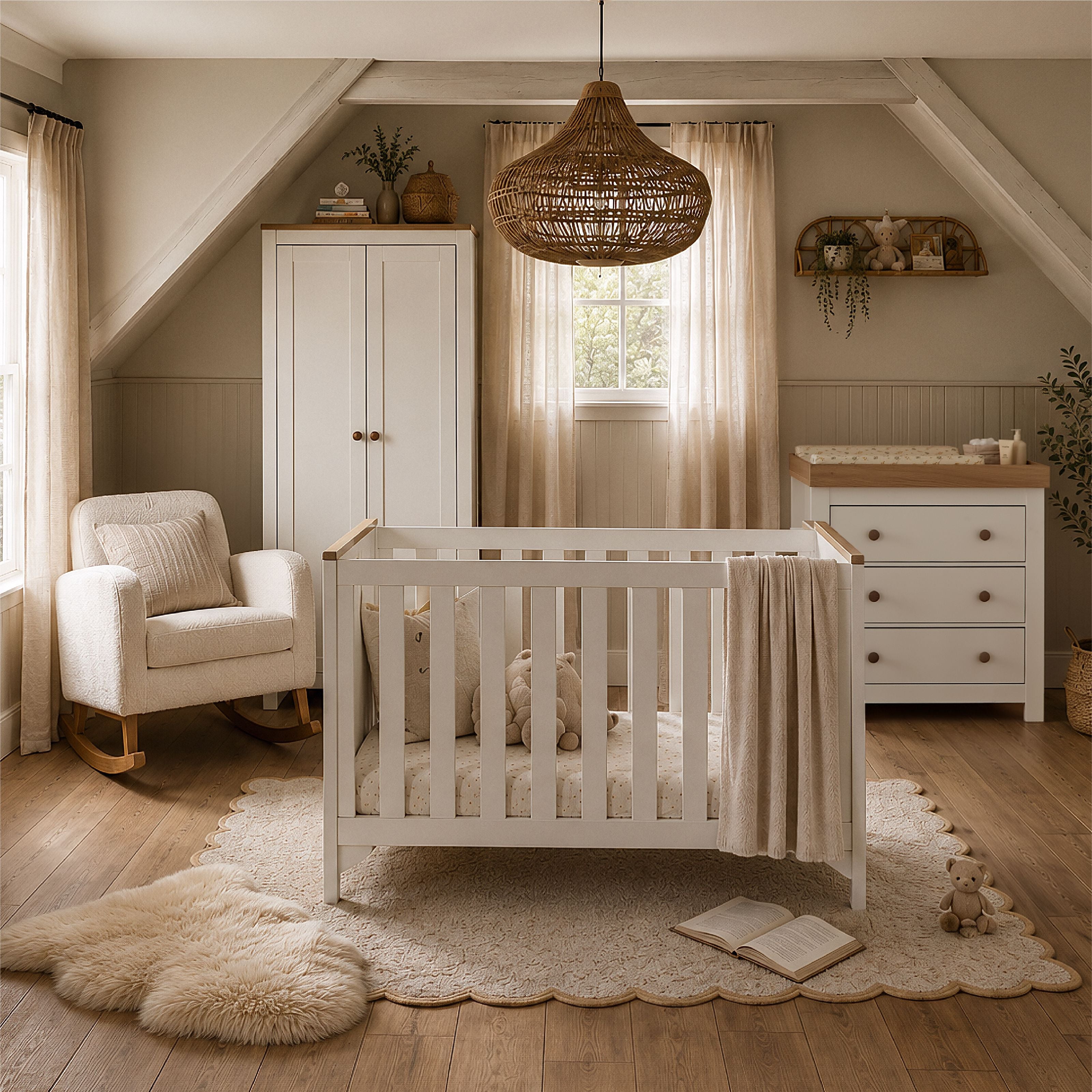 Luna 3 Piece Nursery Furniture Set - White & Oak Furniture Sets CuddleCo