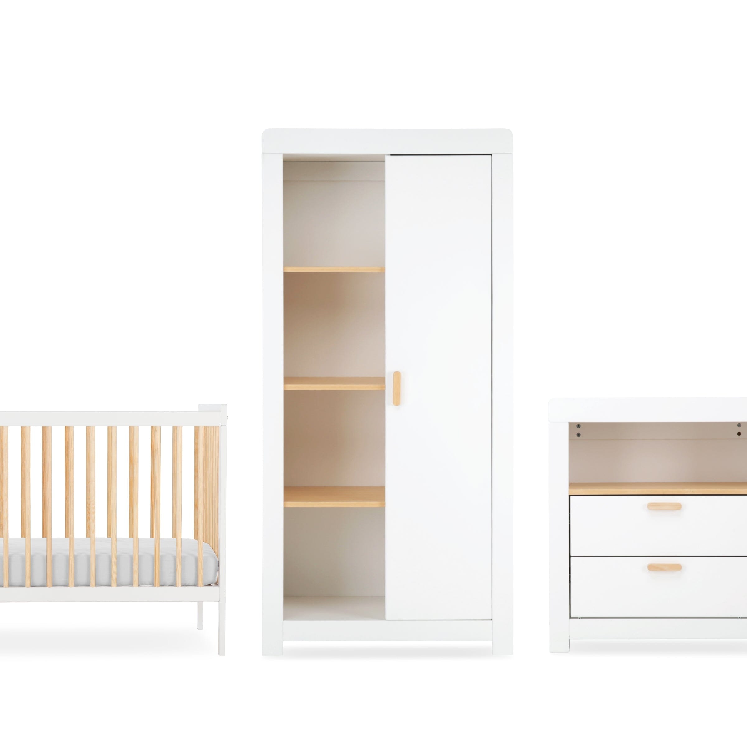 Nola Signature 3 Piece Nursery Furniture Set - White & Natural Furniture Sets CuddleCo