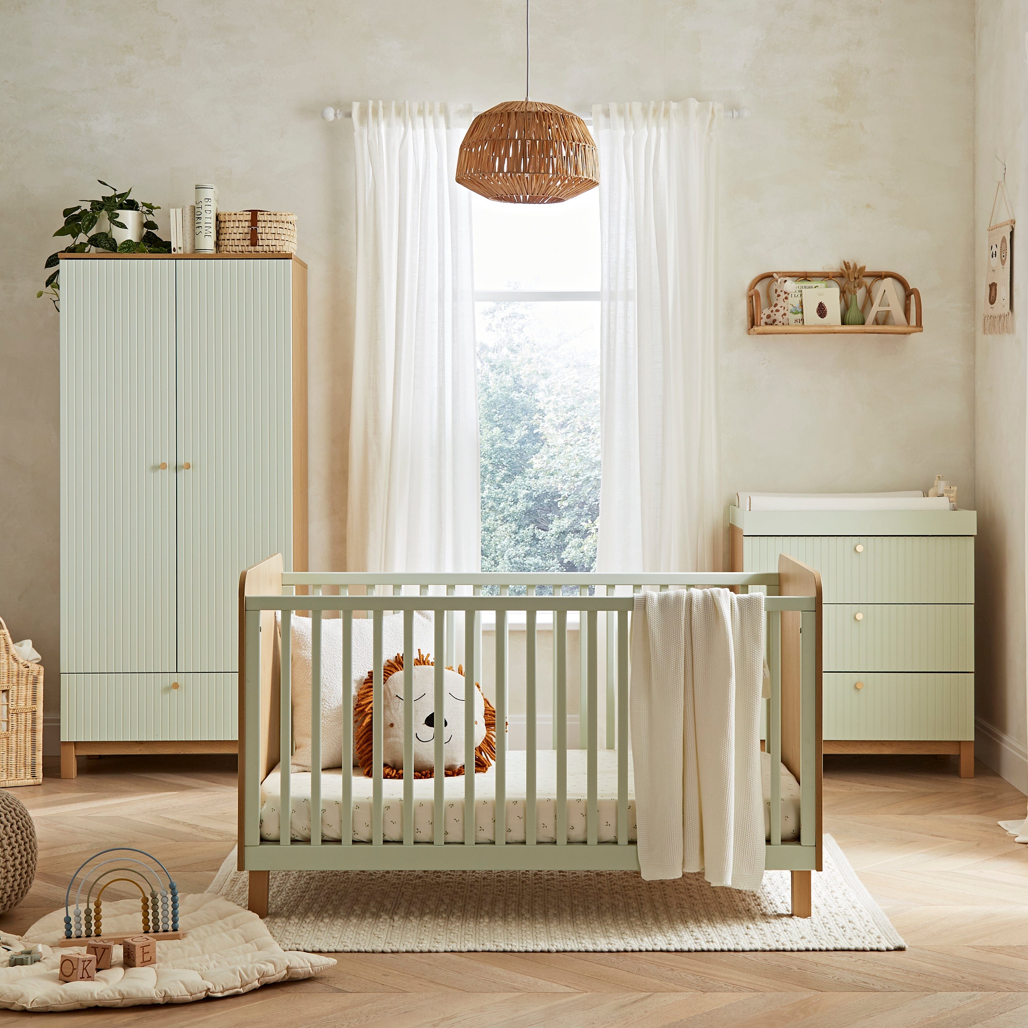 Remi 3 Piece Nursery Furniture Set - Oak & Green Furniture Sets CuddleCo