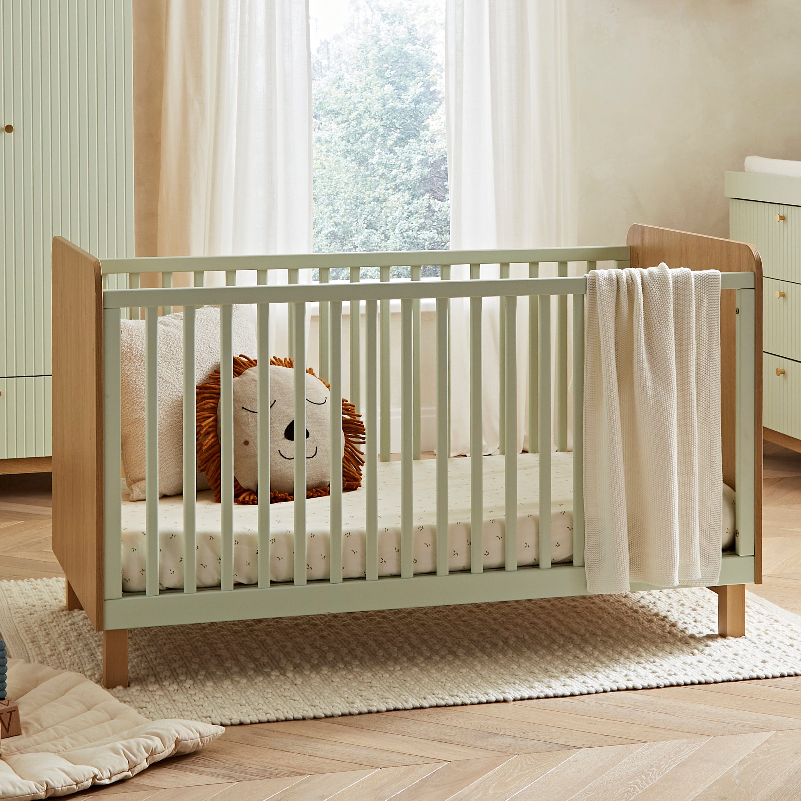 Remi Cot Bed - Oak/Green Furniture Singles CuddleCo