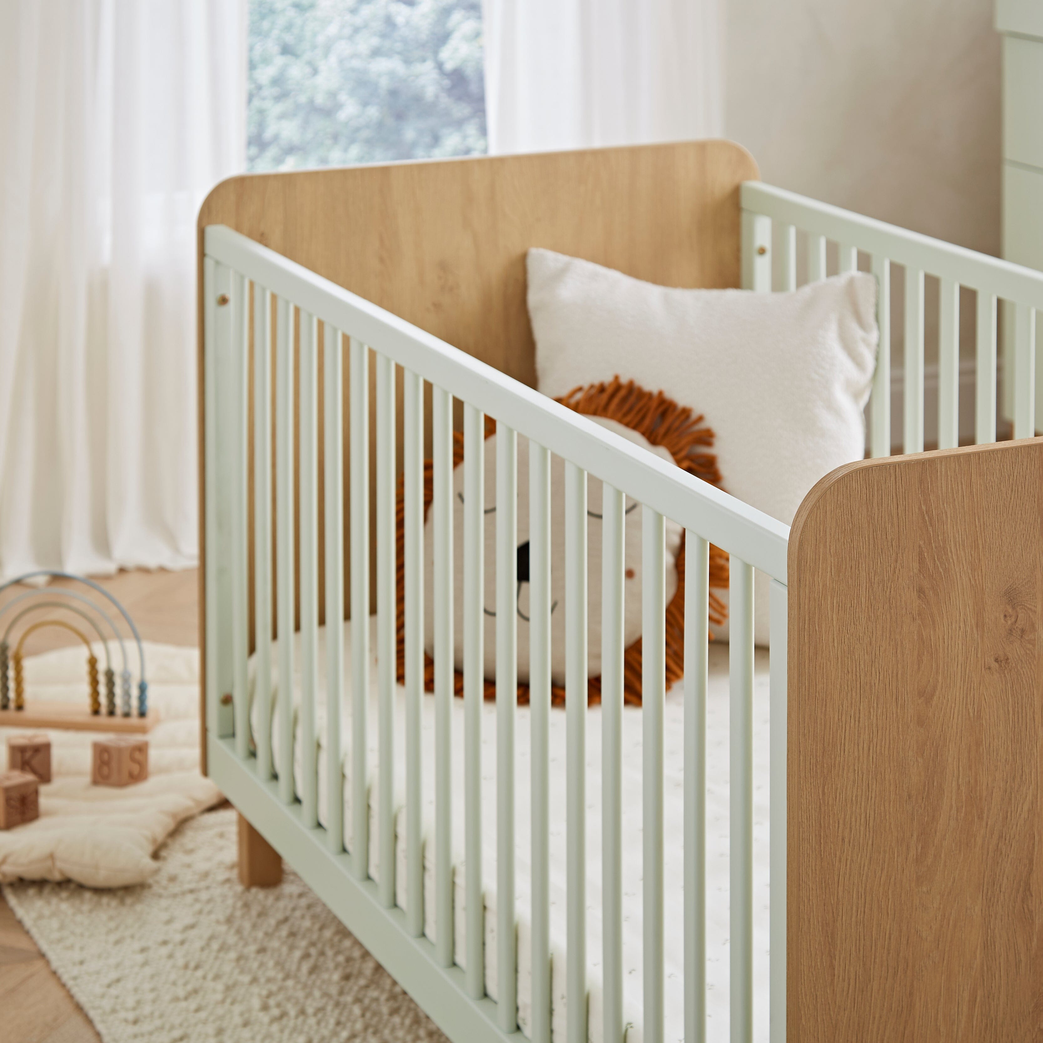 Remi Cot Bed - Oak/Green Furniture Singles CuddleCo