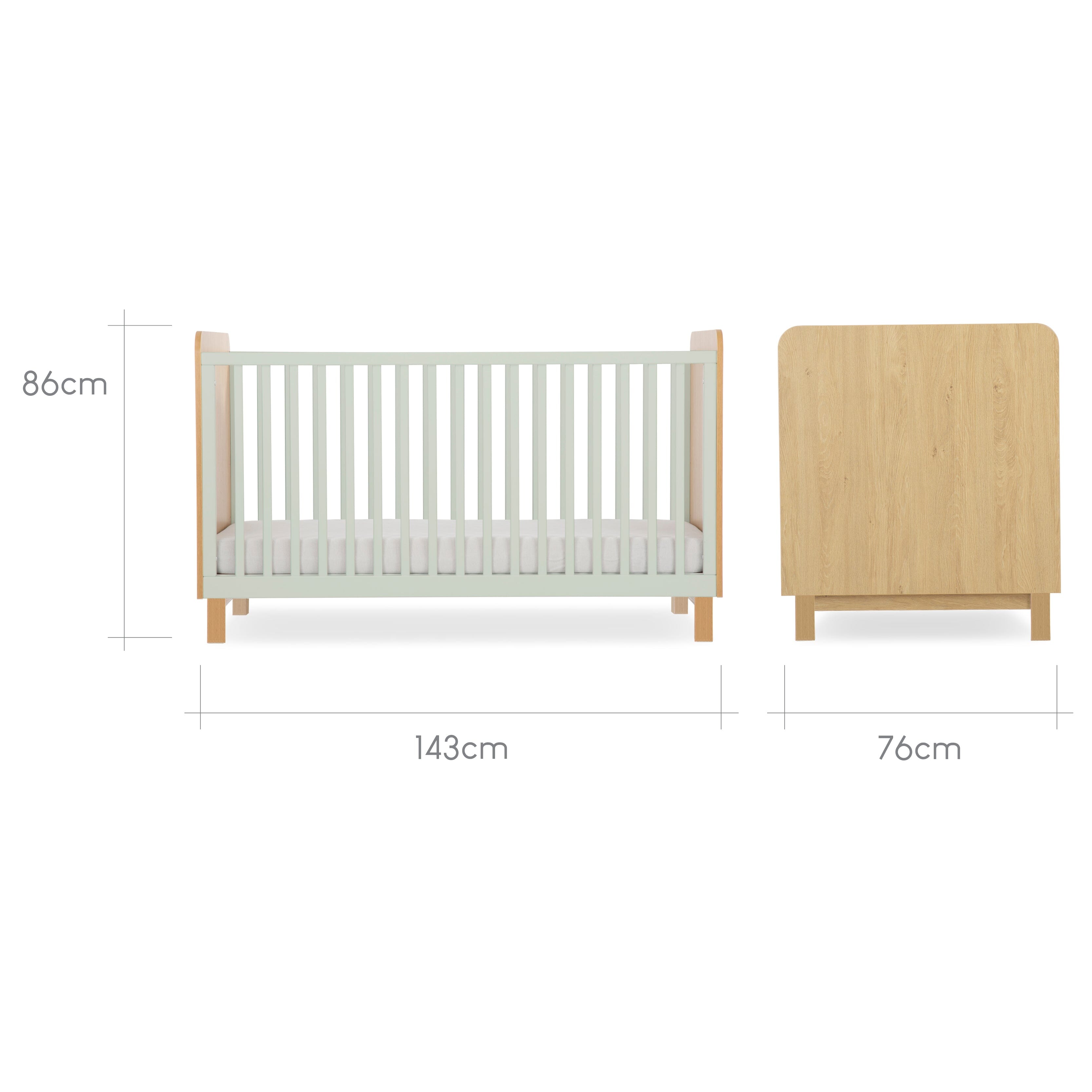 Remi Cot Bed - Oak/Green Furniture Singles CuddleCo
