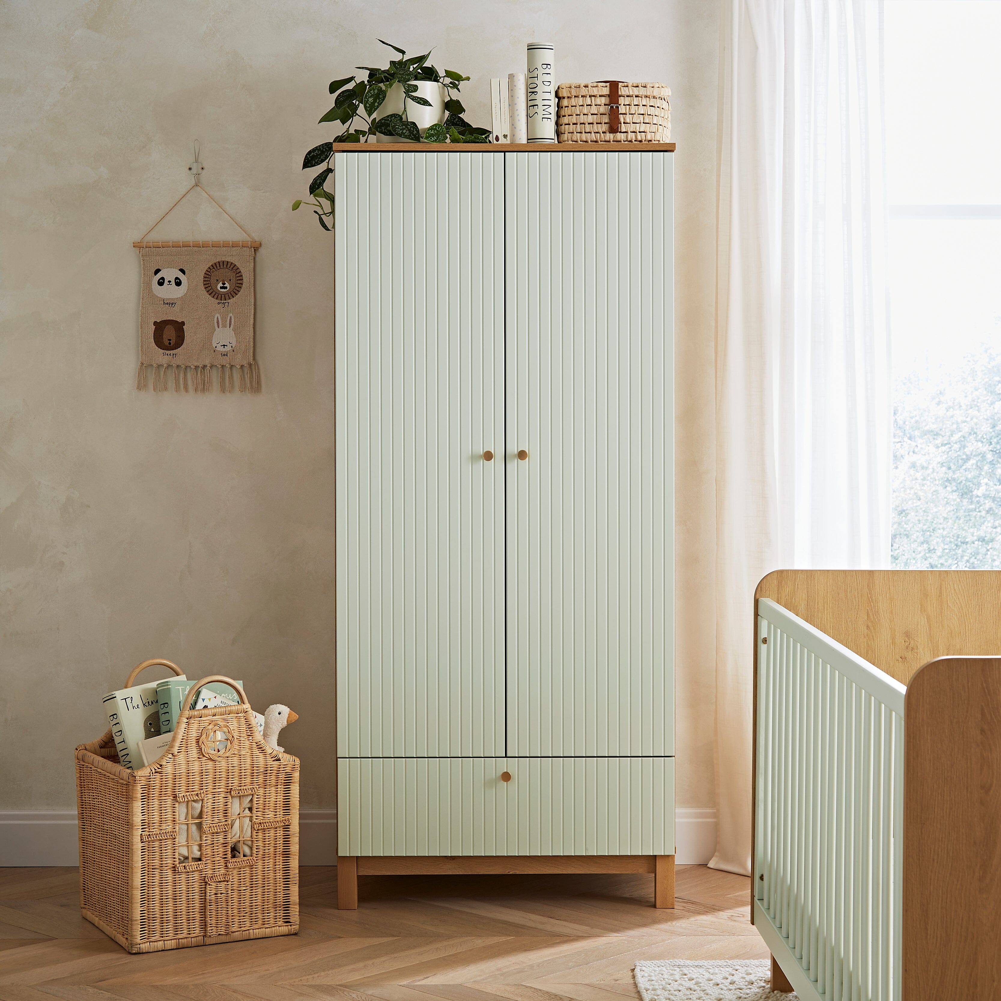 Remi Wardrobe - Oak/Green Furniture Singles CuddleCo