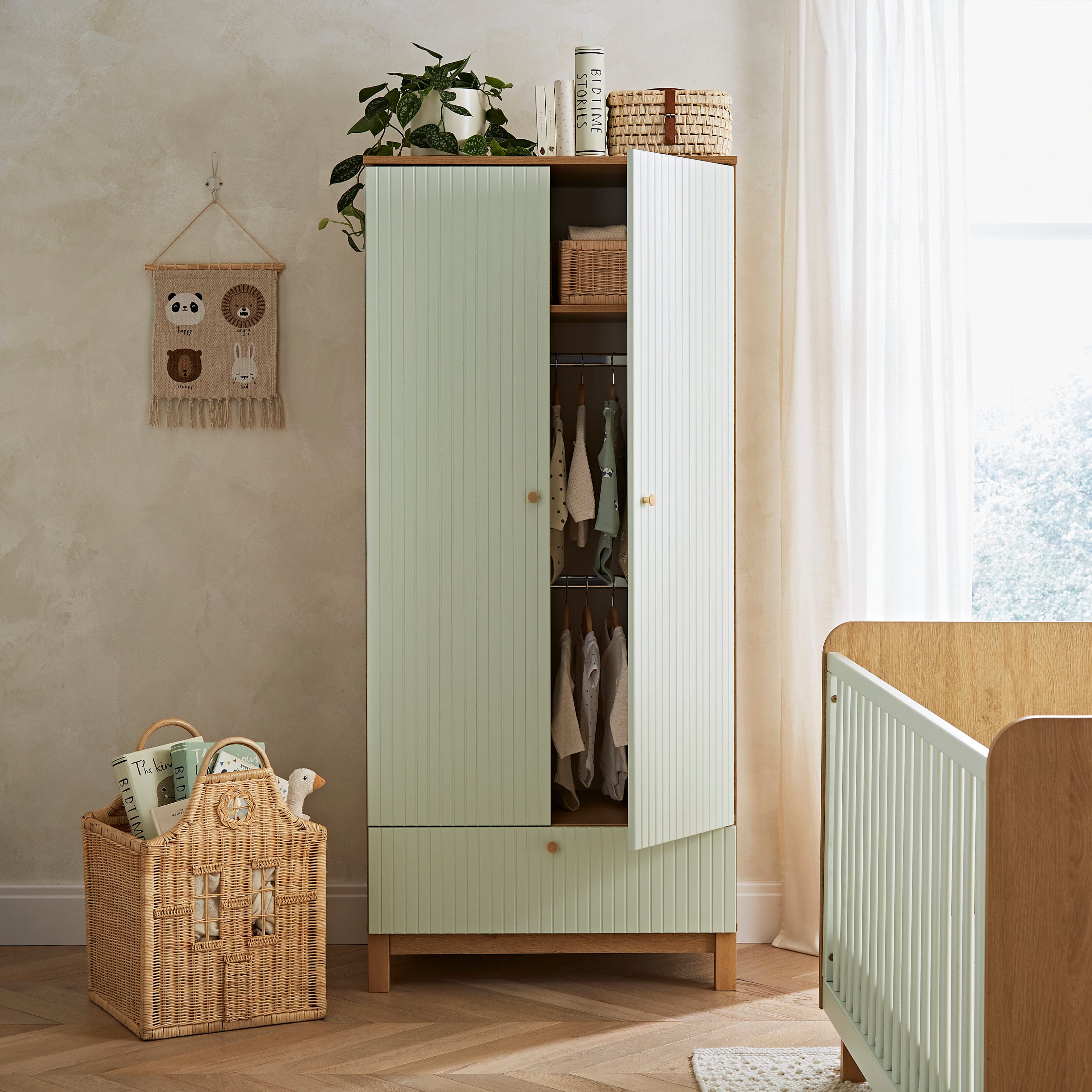 Remi Wardrobe - Oak/Green Furniture Singles CuddleCo