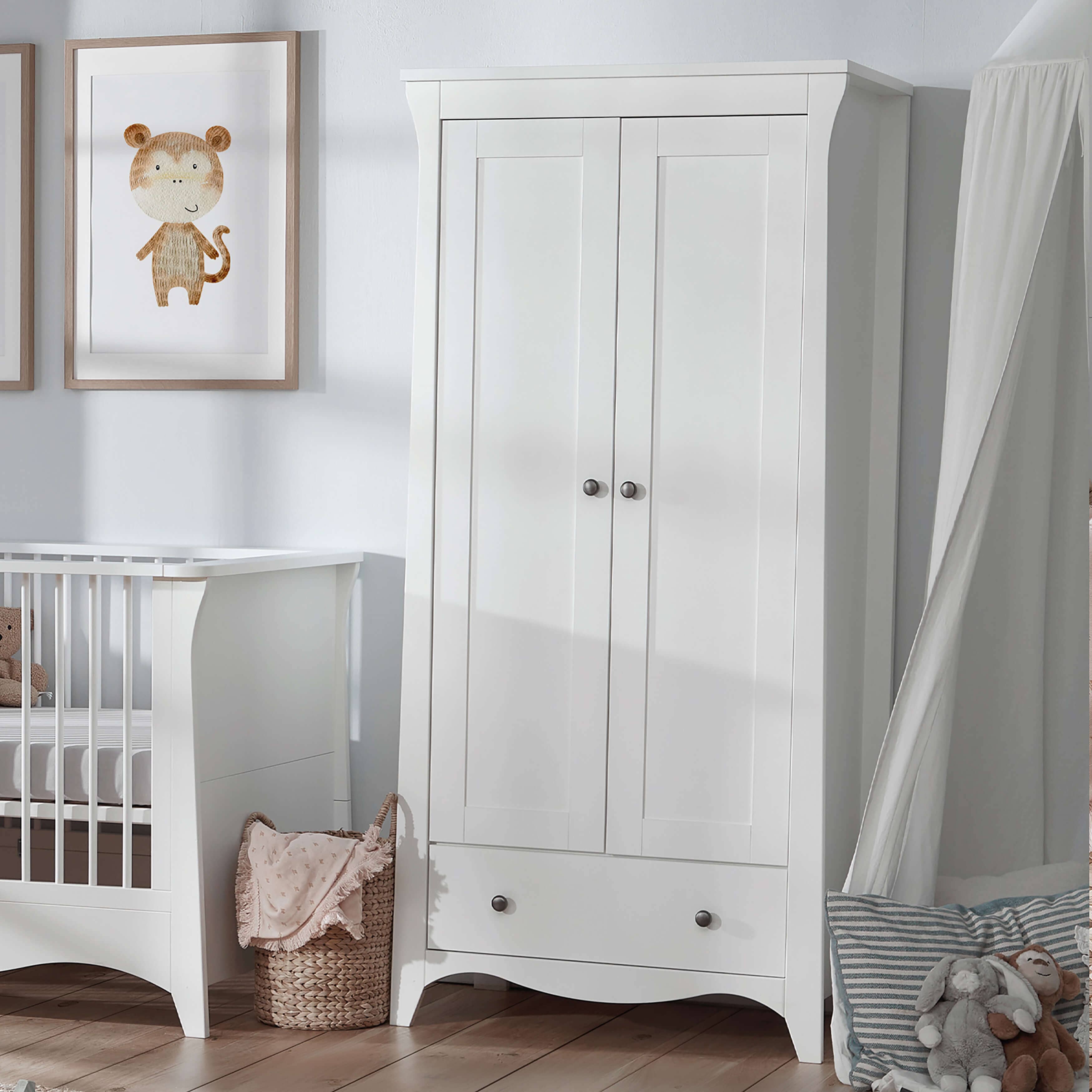 Clara 3 Piece Nursery Furniture Set (Cot Bed, Dresser & Wardrobe) - White Furniture Sets CuddleCo