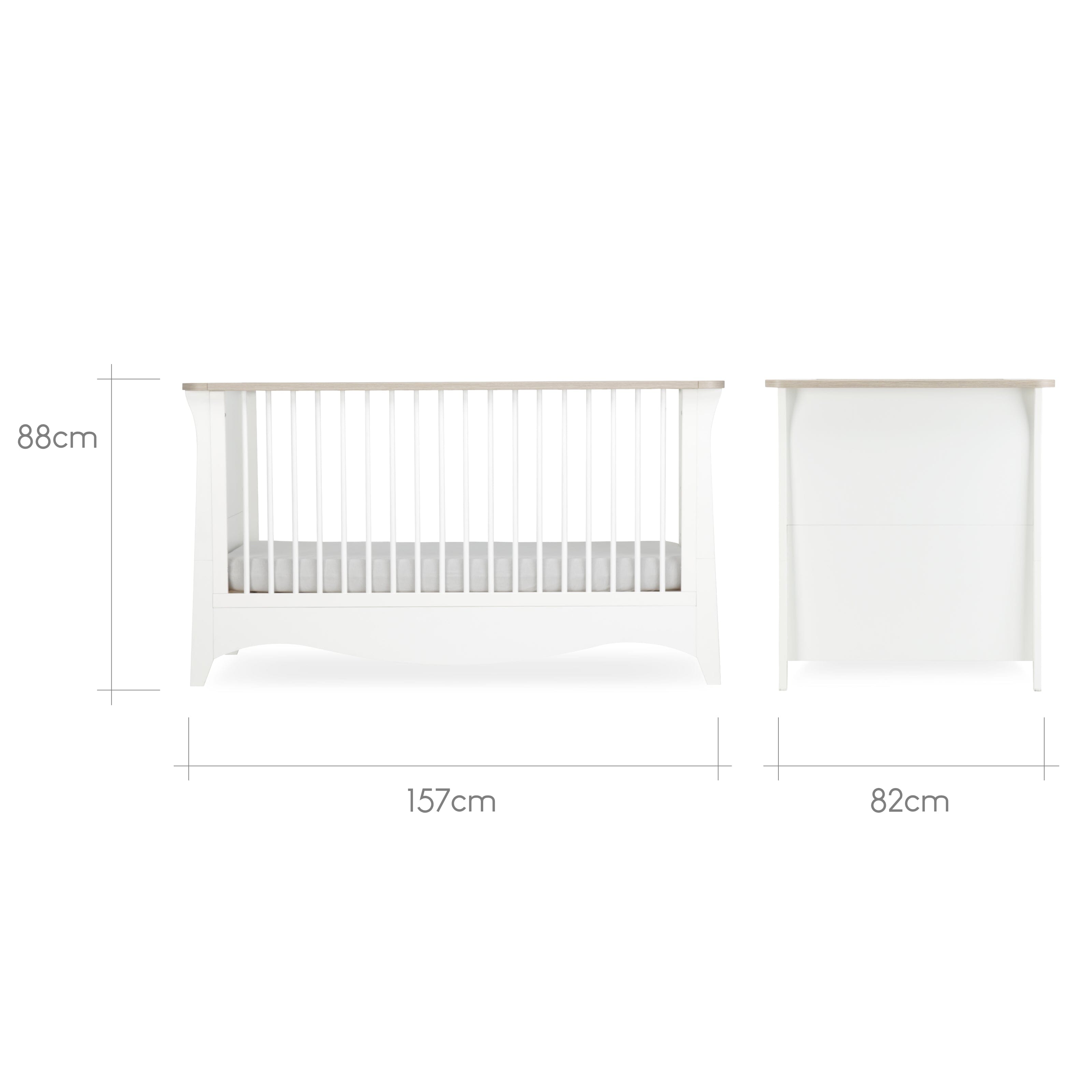 Clara 2 Piece Nursery Furniture Set (Cot Bed & Dresser) - White & Ash Furniture Sets CuddleCo