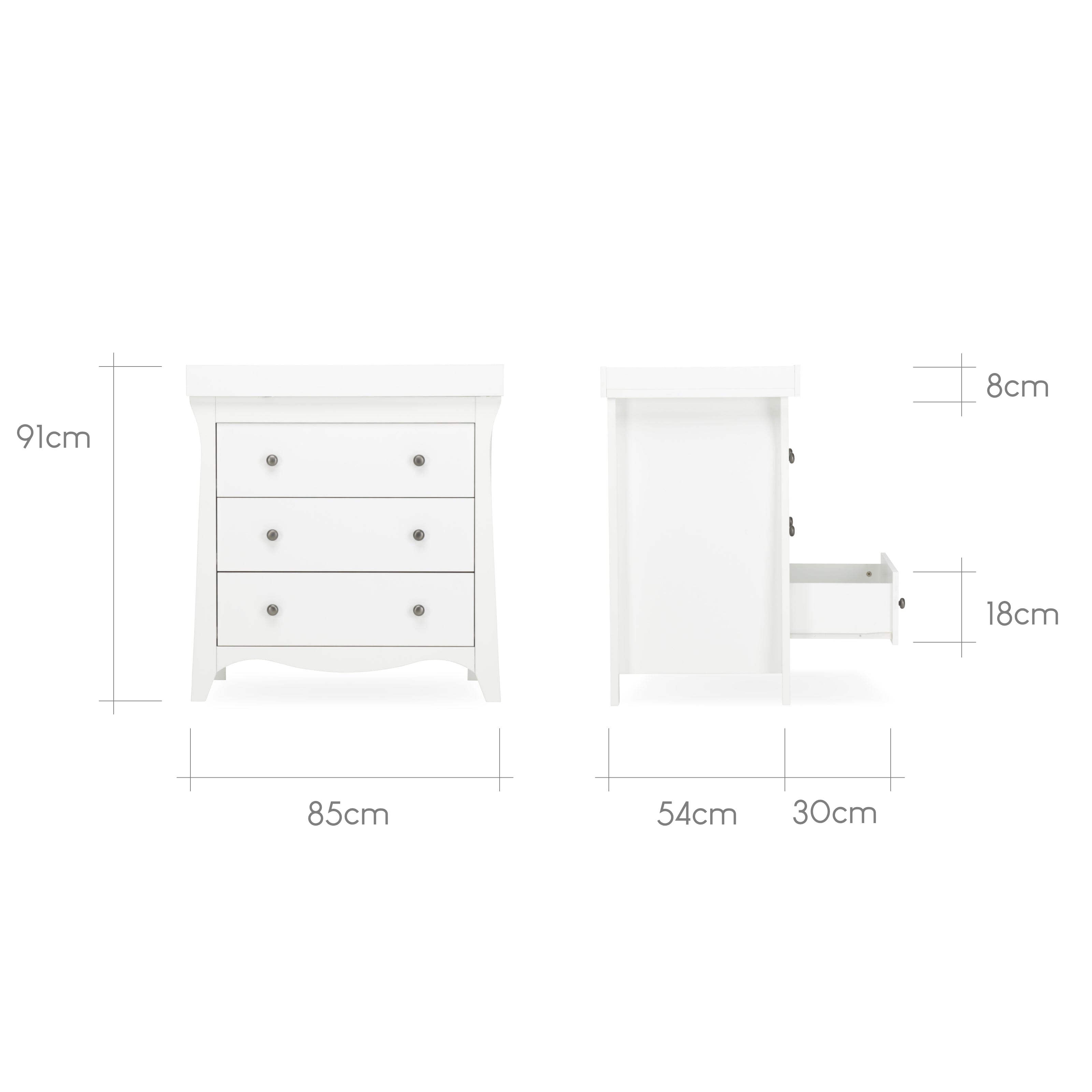 Clara 2 Piece Nursery Furniture Set (Cot Bed & Dresser) - White Furniture Sets CuddleCo