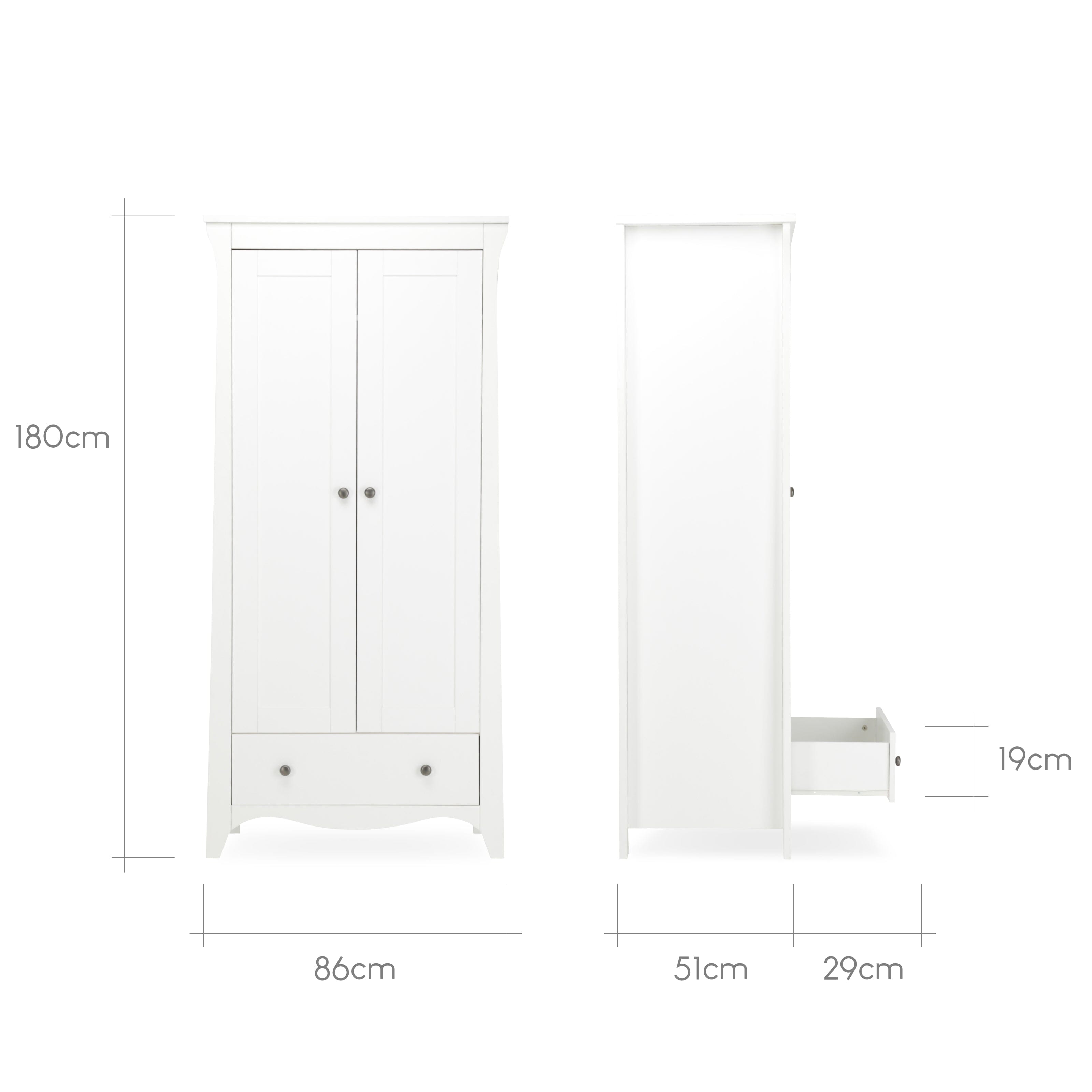 Clara 2 Door Double Wardrobe - White Furniture Singles CuddleCo