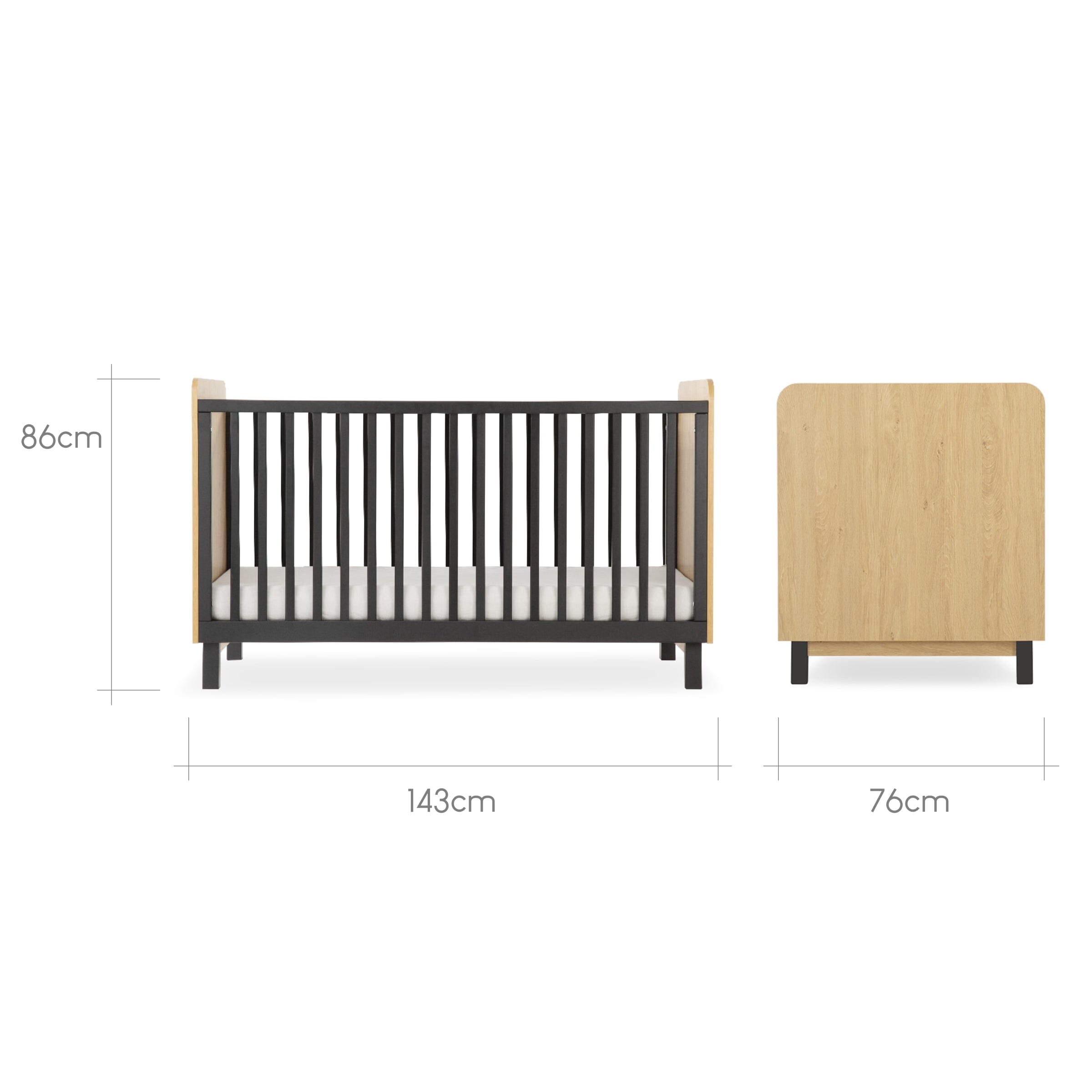 Rafi Cot Bed - Oak & Black Furniture Singles CuddleCo