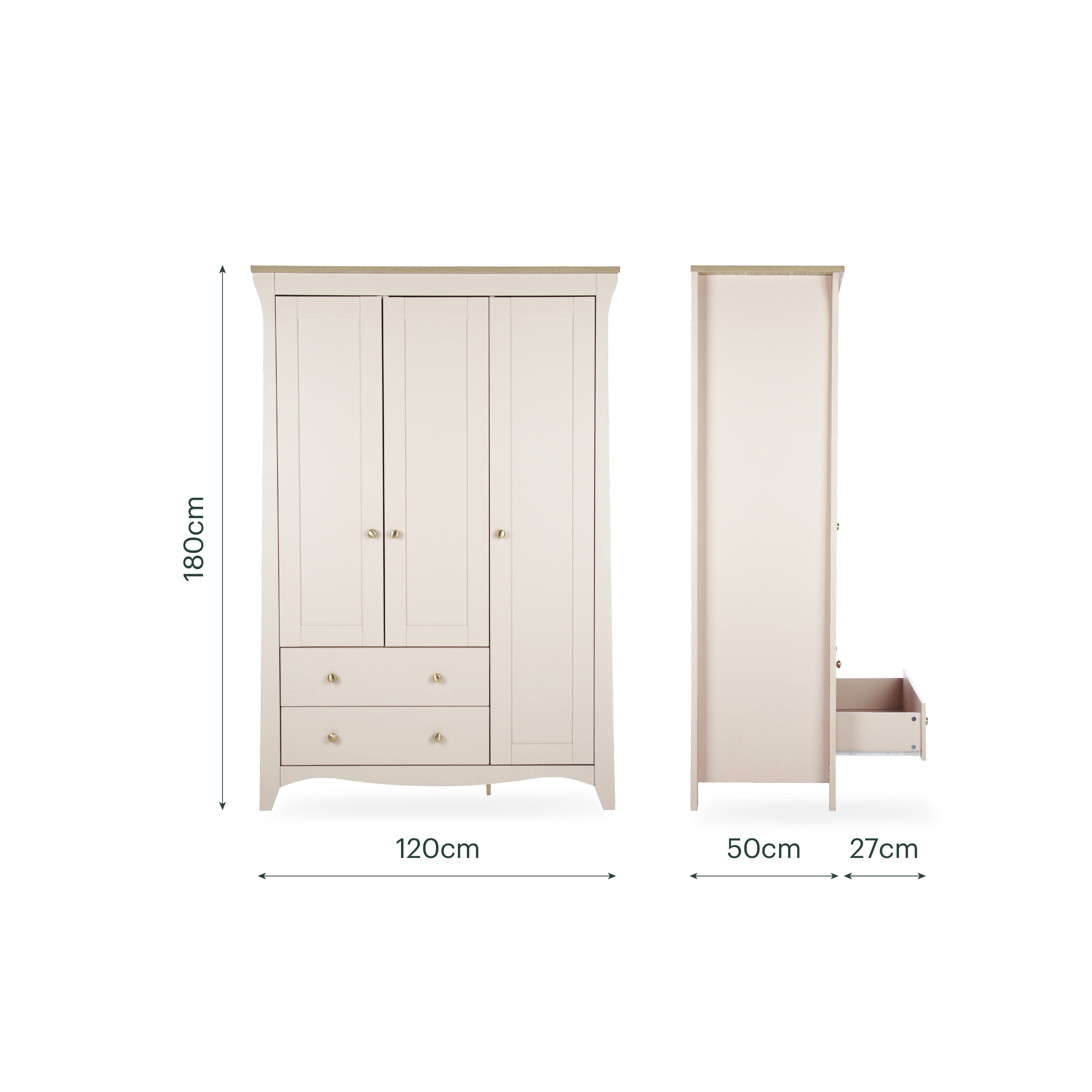 Clara 3 Door Triple Wardrobe - Cashmere & Ash Furniture Singles CuddleCo
