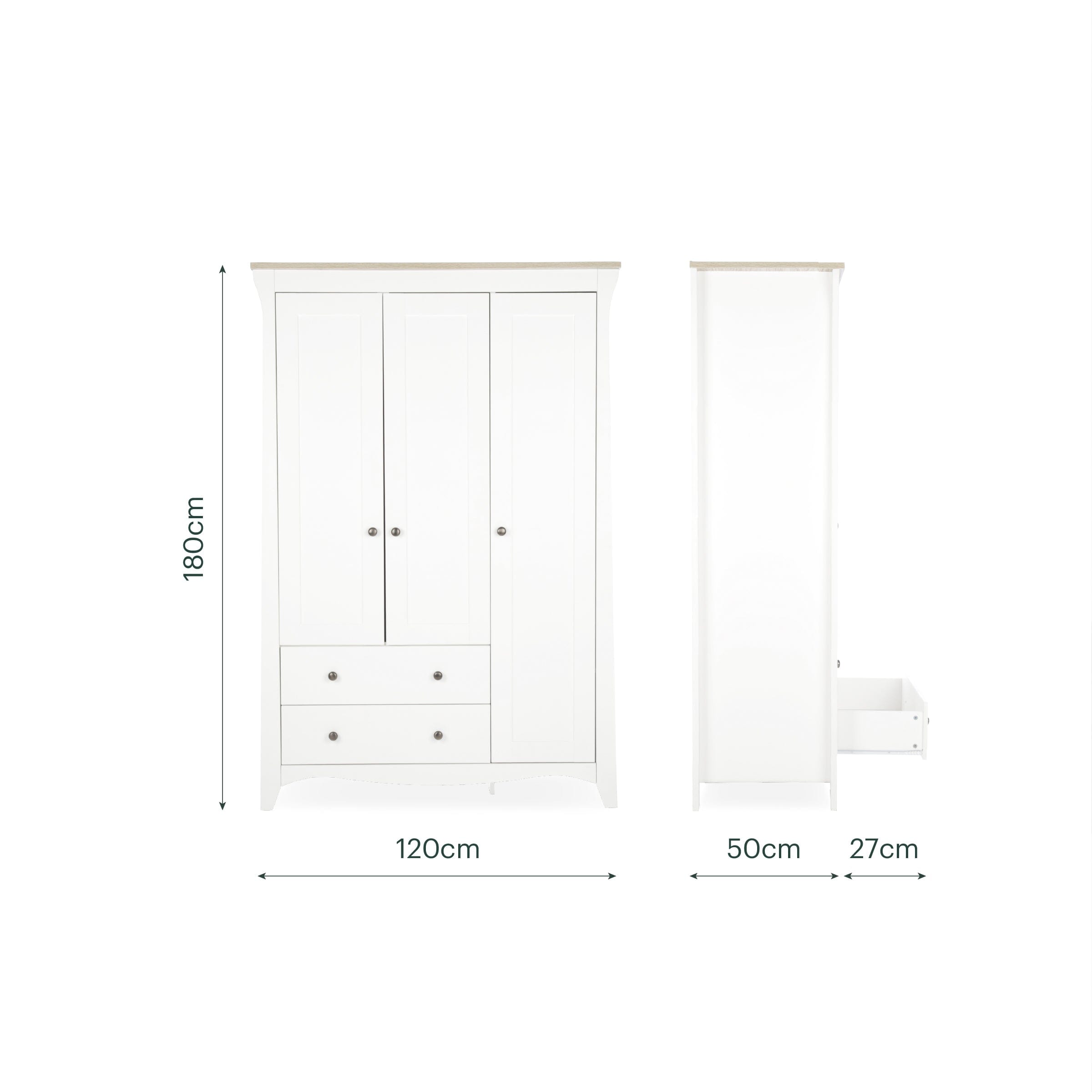 Clara 3 Door Triple Wardrobe - White & Ash Furniture Singles CuddleCo