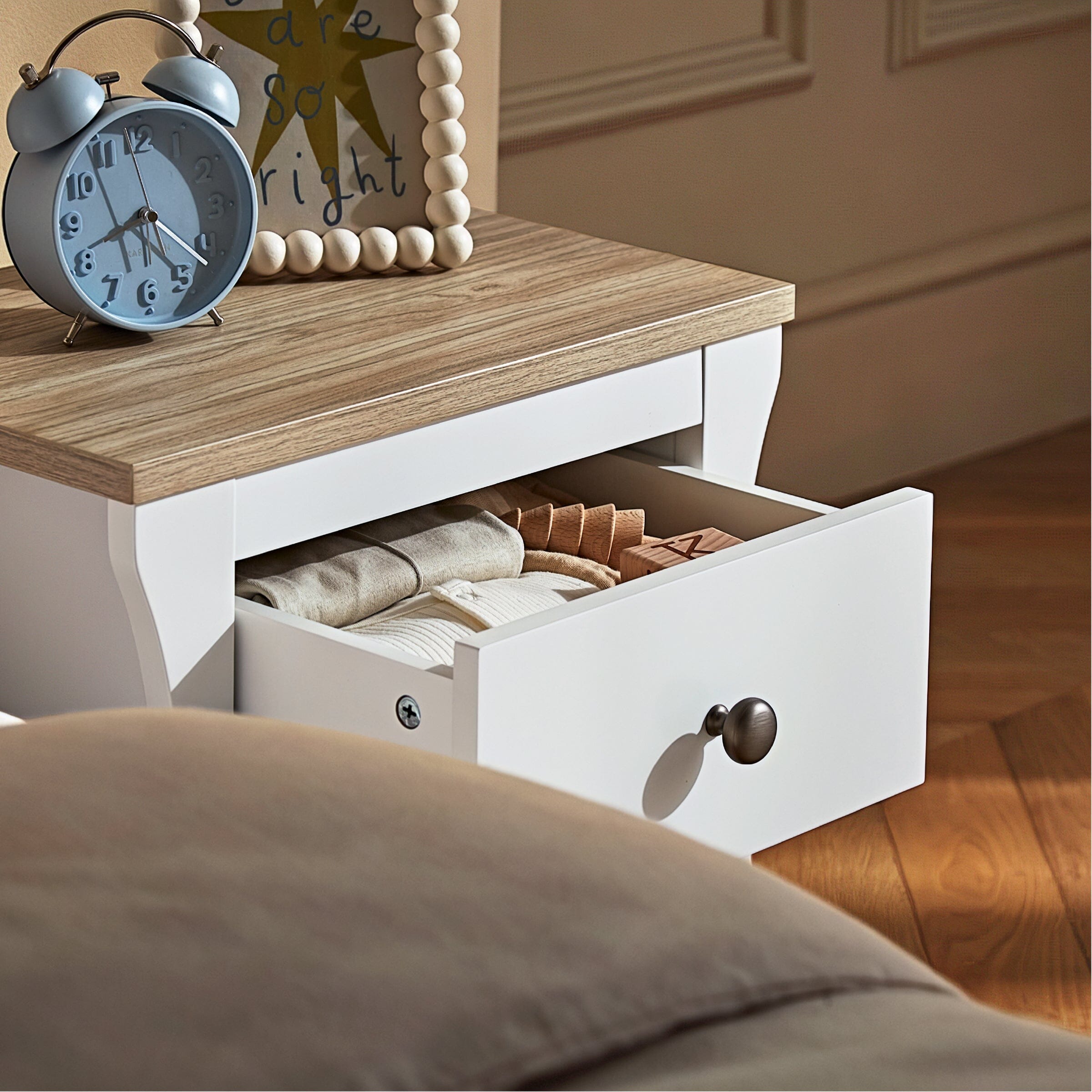 Clara Bedside Table - White & Ash Furniture Singles CuddleCo