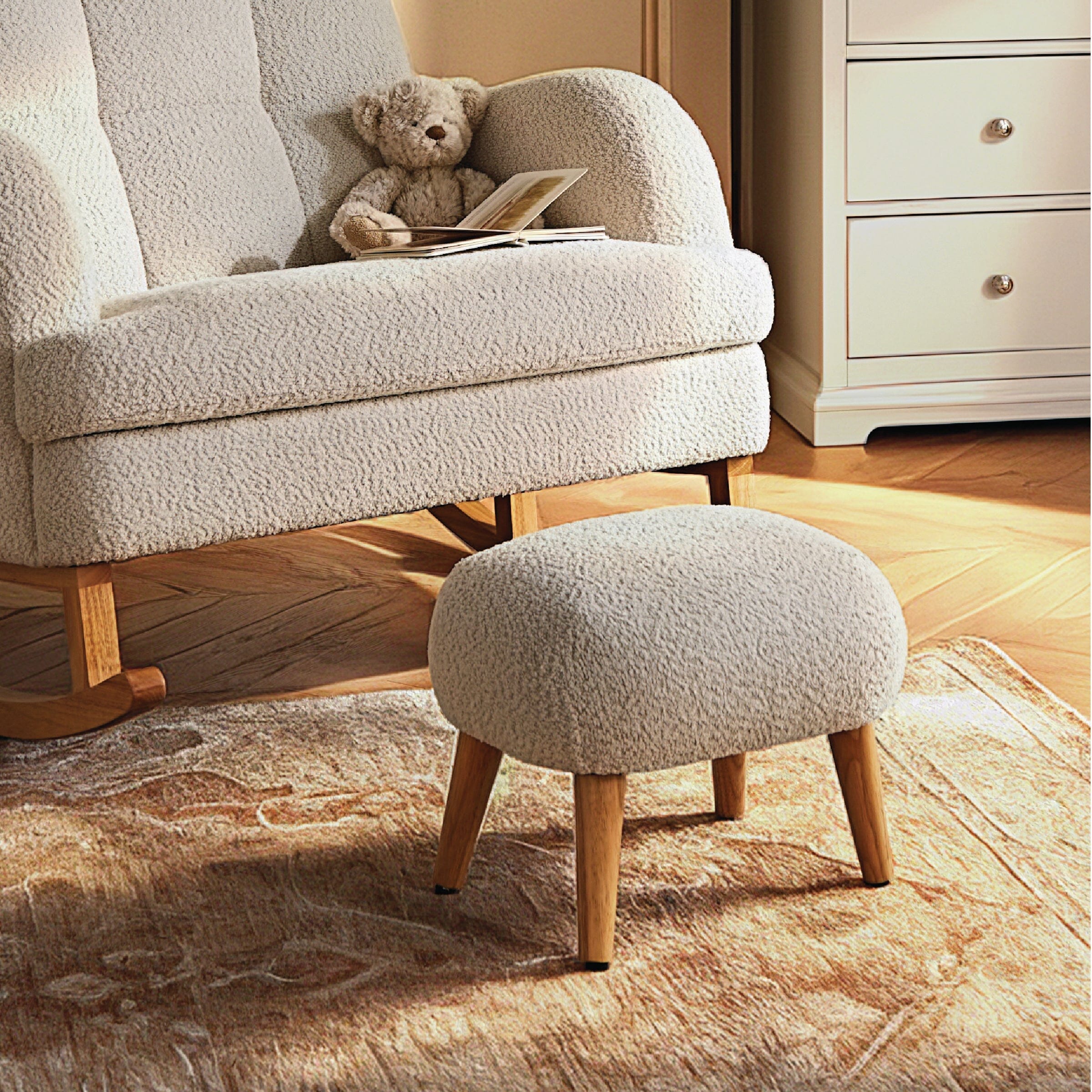 Etta Foot Stool - Boucle Mushroom Furniture Singles CuddleCo
