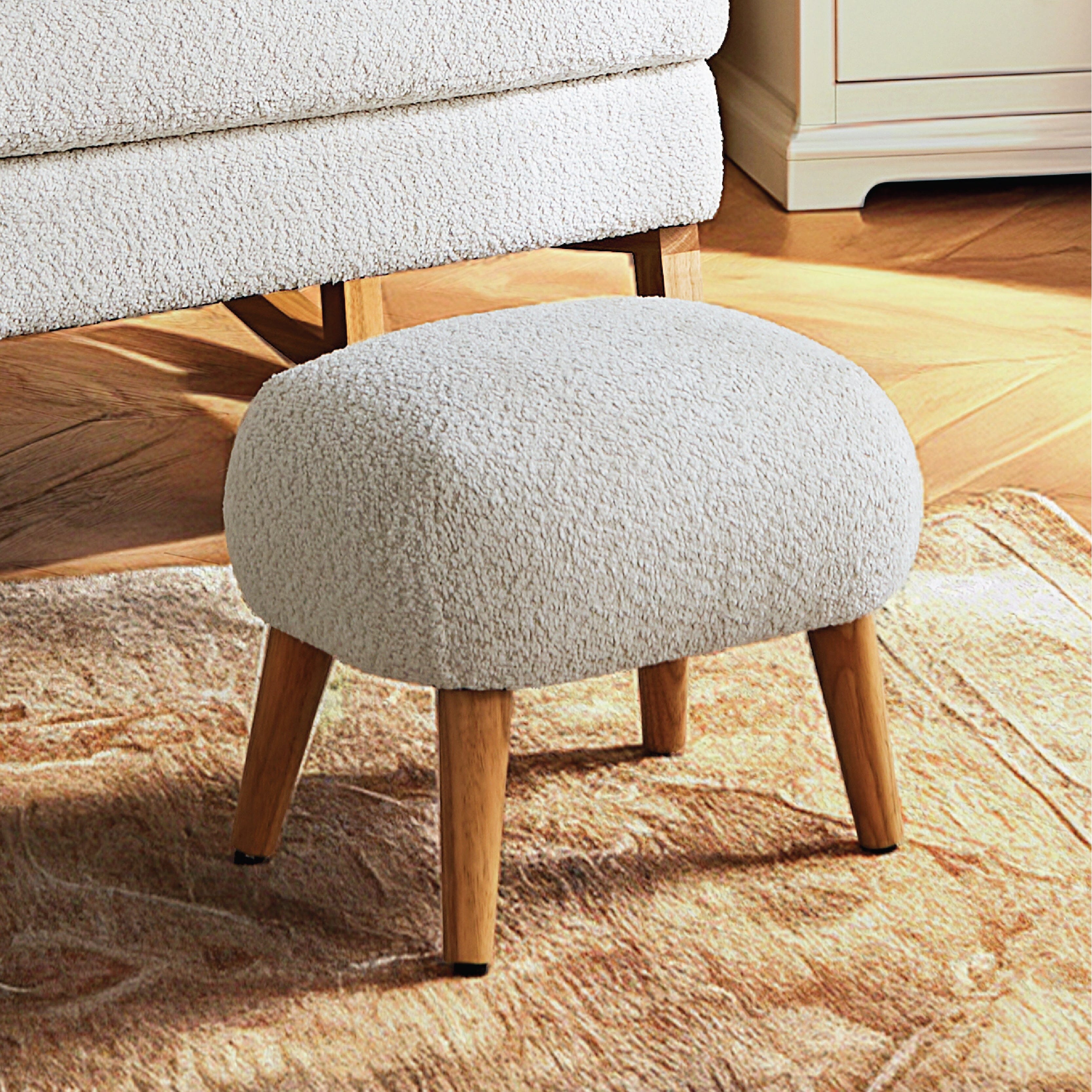 Etta Foot Stool - Boucle Off White Furniture Singles CuddleCo