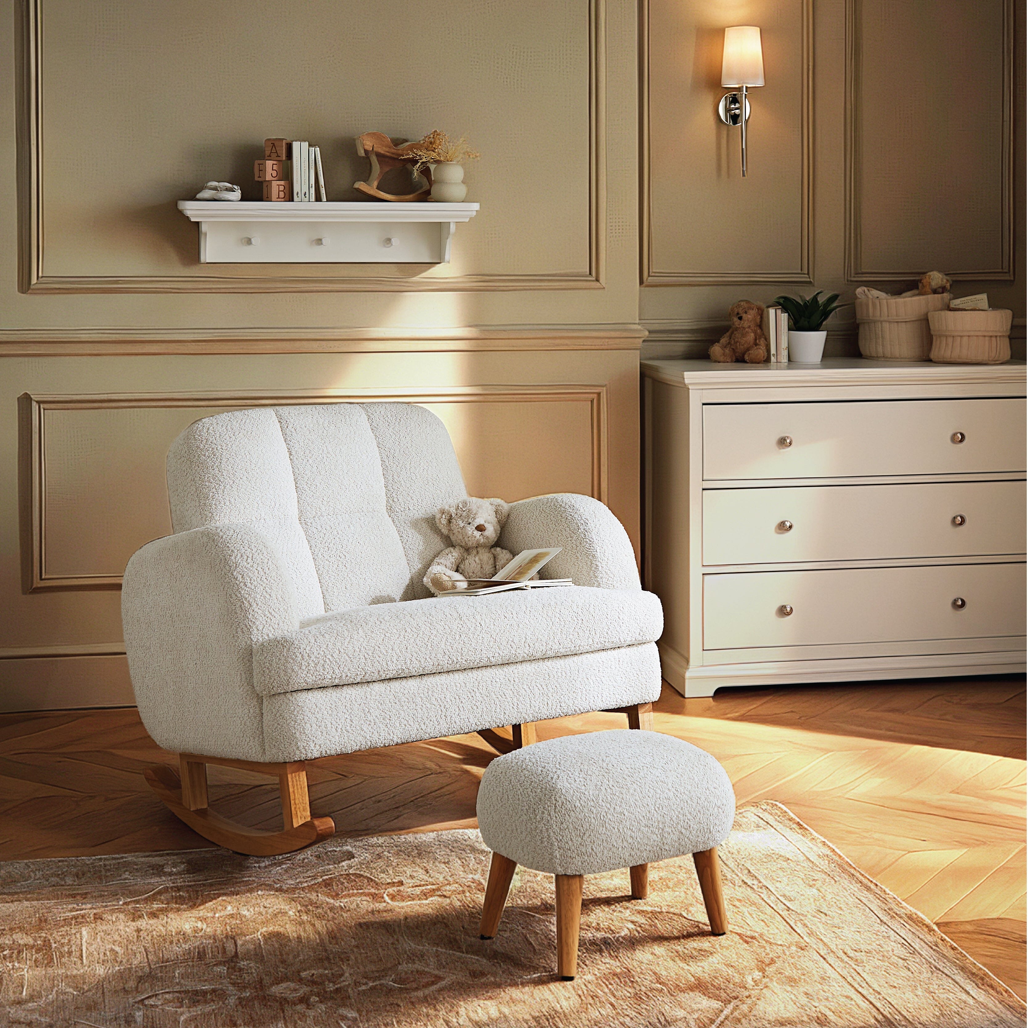 Etta Cuddle Nursing Chair & Foot stool - Boucle Off White Furniture Singles CuddleCo
