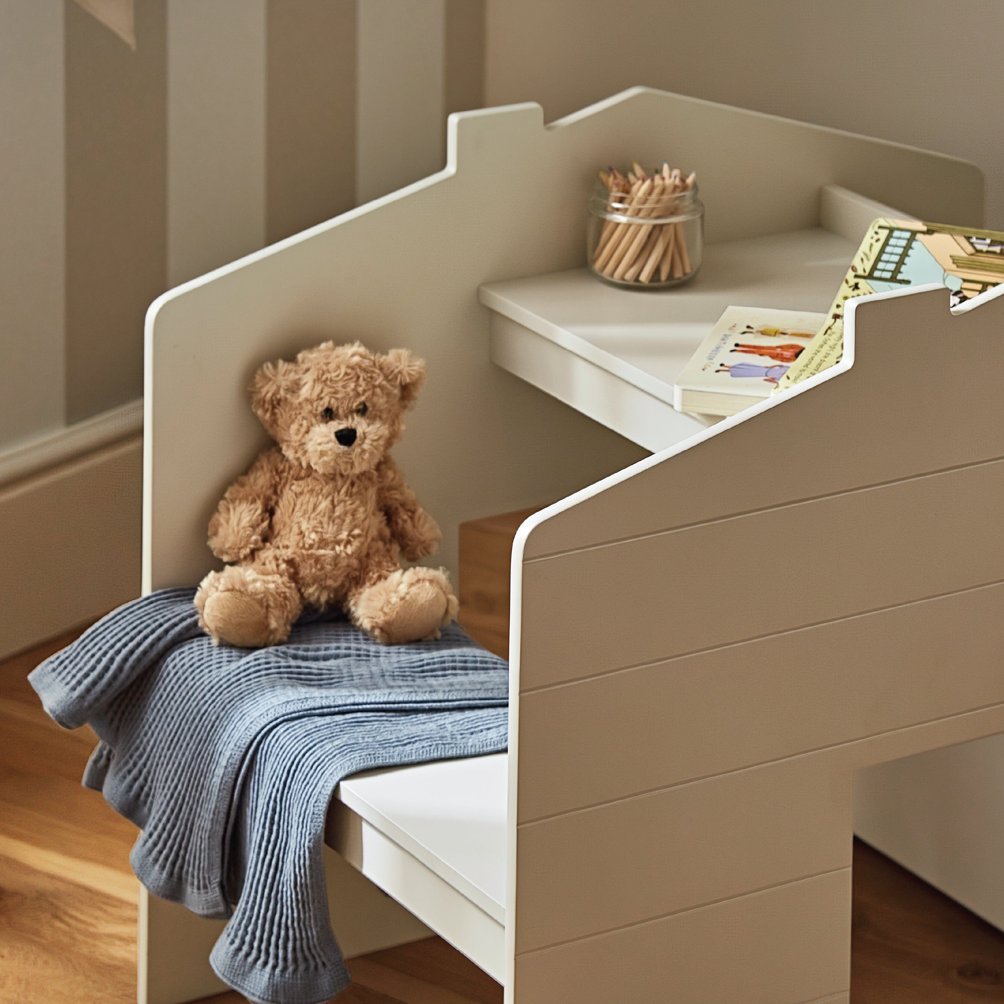 Play House Storage Desk with Bench - Pebble Furniture Singles CuddleCo