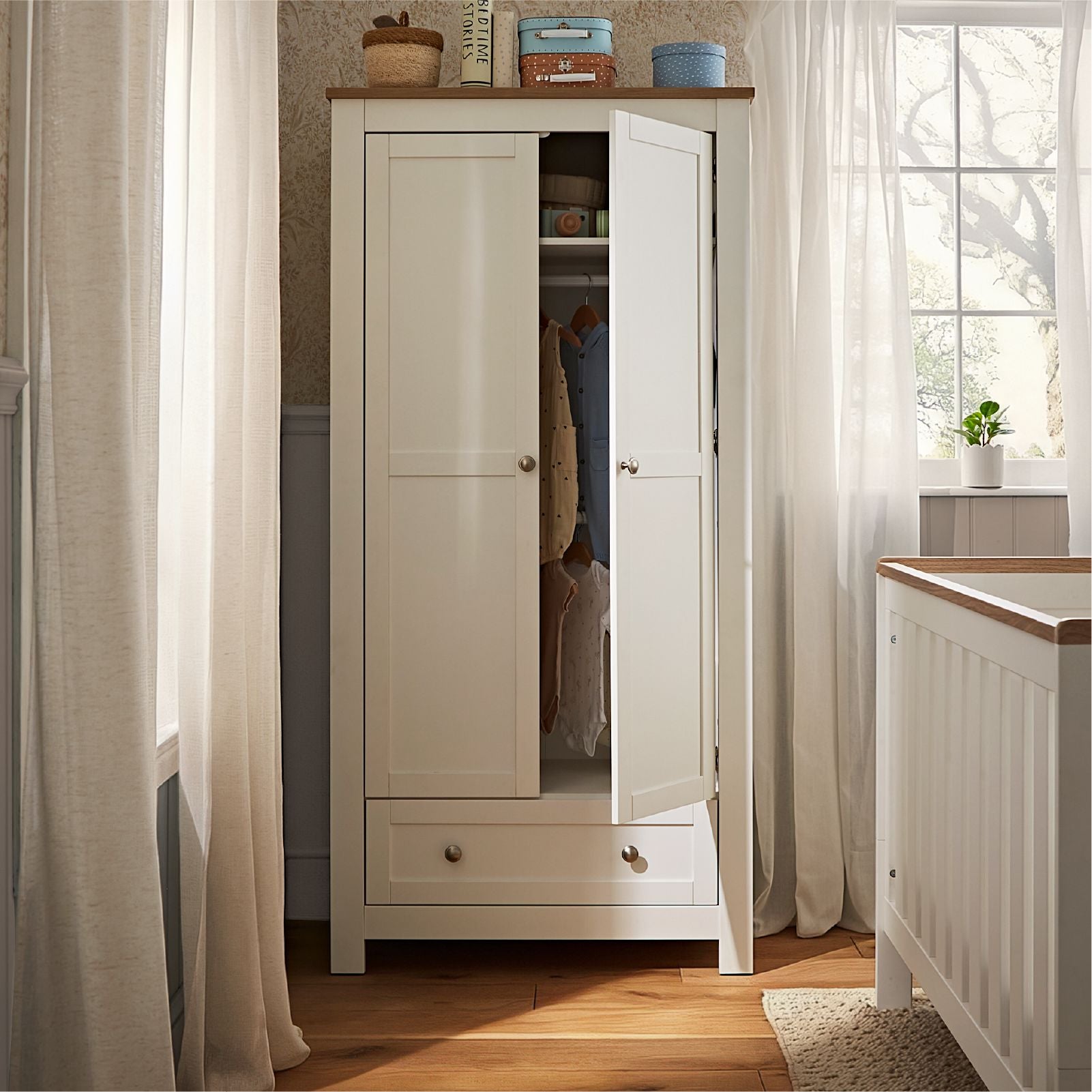 Burford Wardrobe - White & Oak Furniture Singles CuddleCo
