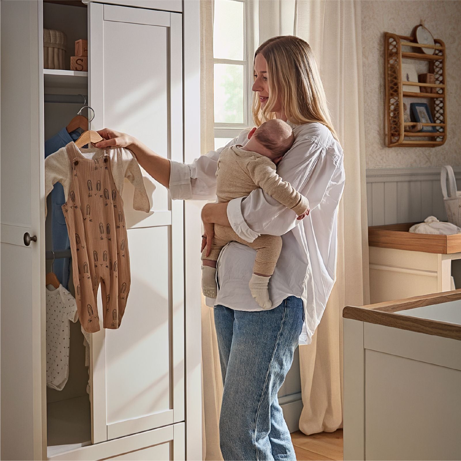 Burford Wardrobe - White & Oak Furniture Singles CuddleCo
