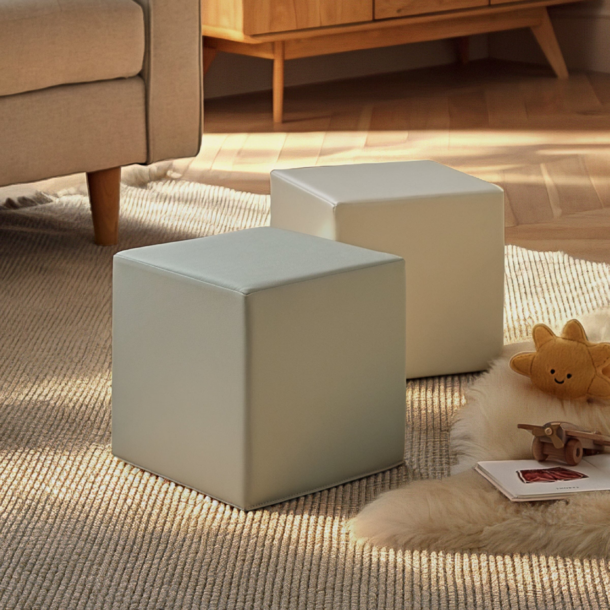 Soft Play Cubes 2 Piece - Sea Salt & Pebble Toys CuddleCo