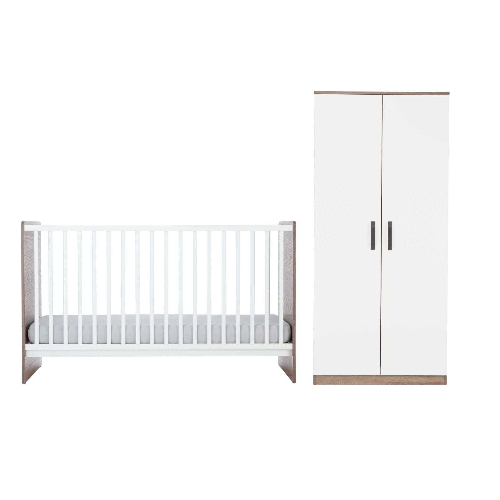 Enzo Cot Bed & Wardrobe Bundle – Truffle Oak & White Furniture Sets CuddleCo