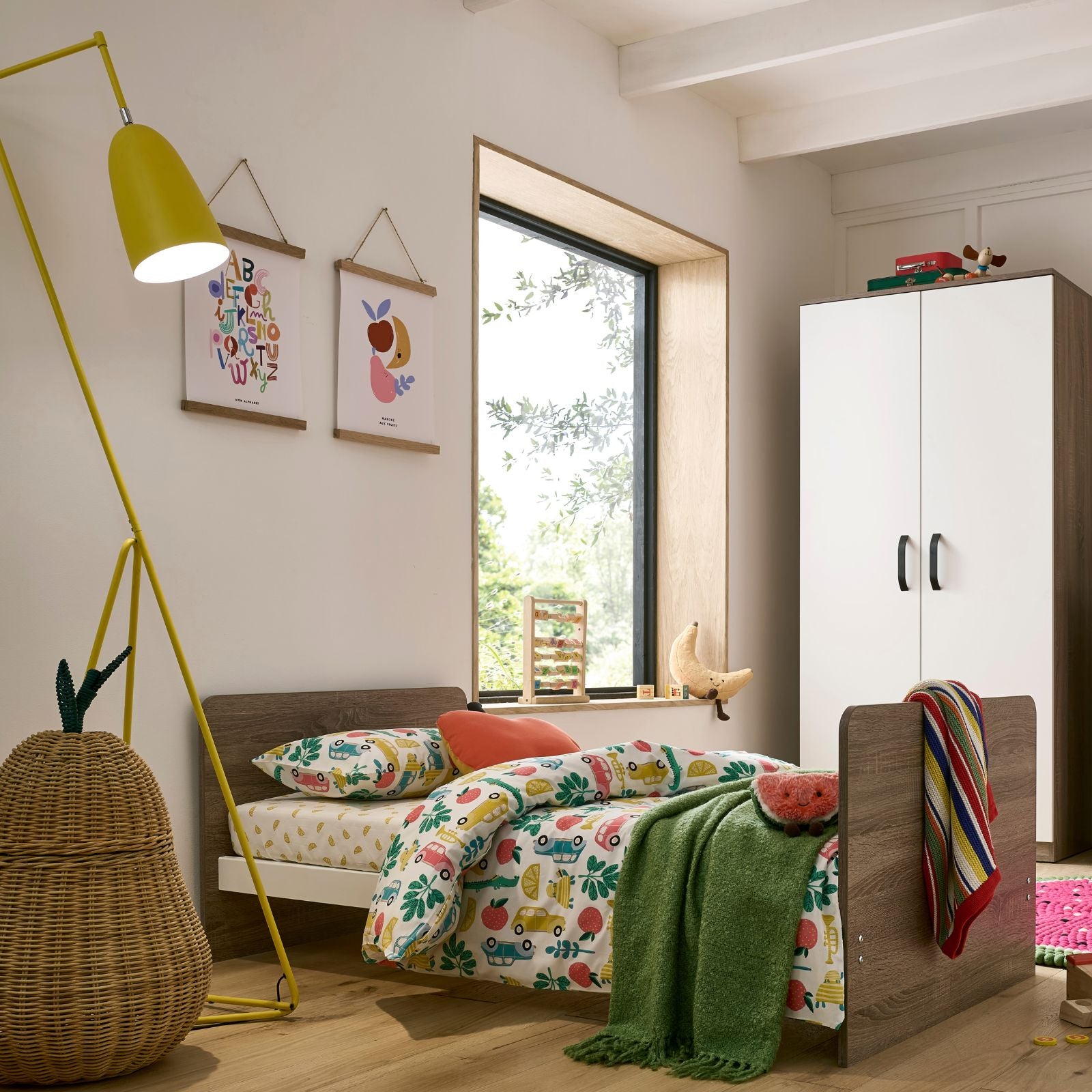 Enzo Cot Bed & Wardrobe Bundle – Truffle Oak & White Furniture Sets CuddleCo