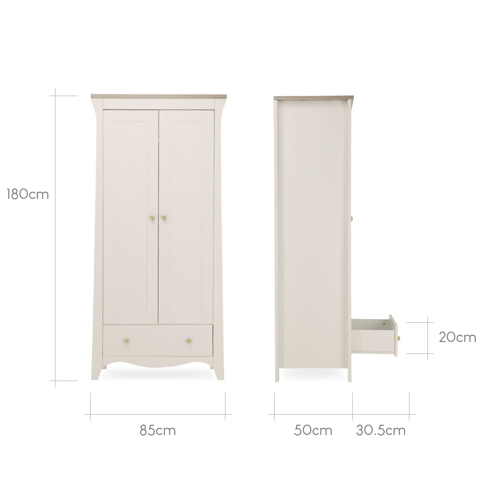 Clara 2 Door Nursery Wardrobe - Cashmere & Ash Furniture Singles CuddleCo