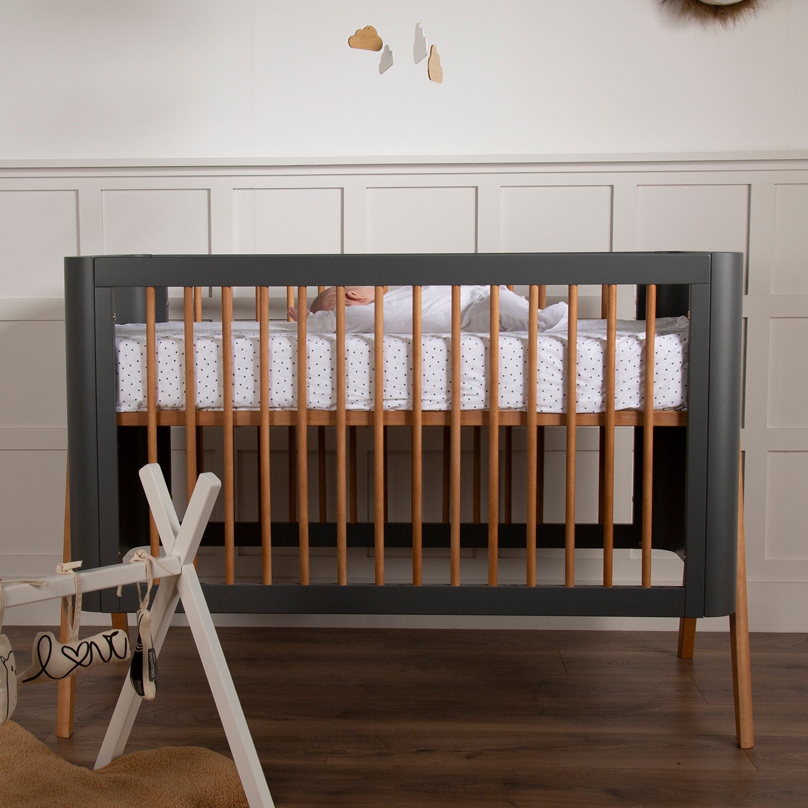 Troll Torsten Cot with Conversion Rail - Grey/Teak Furniture Singles Troll
